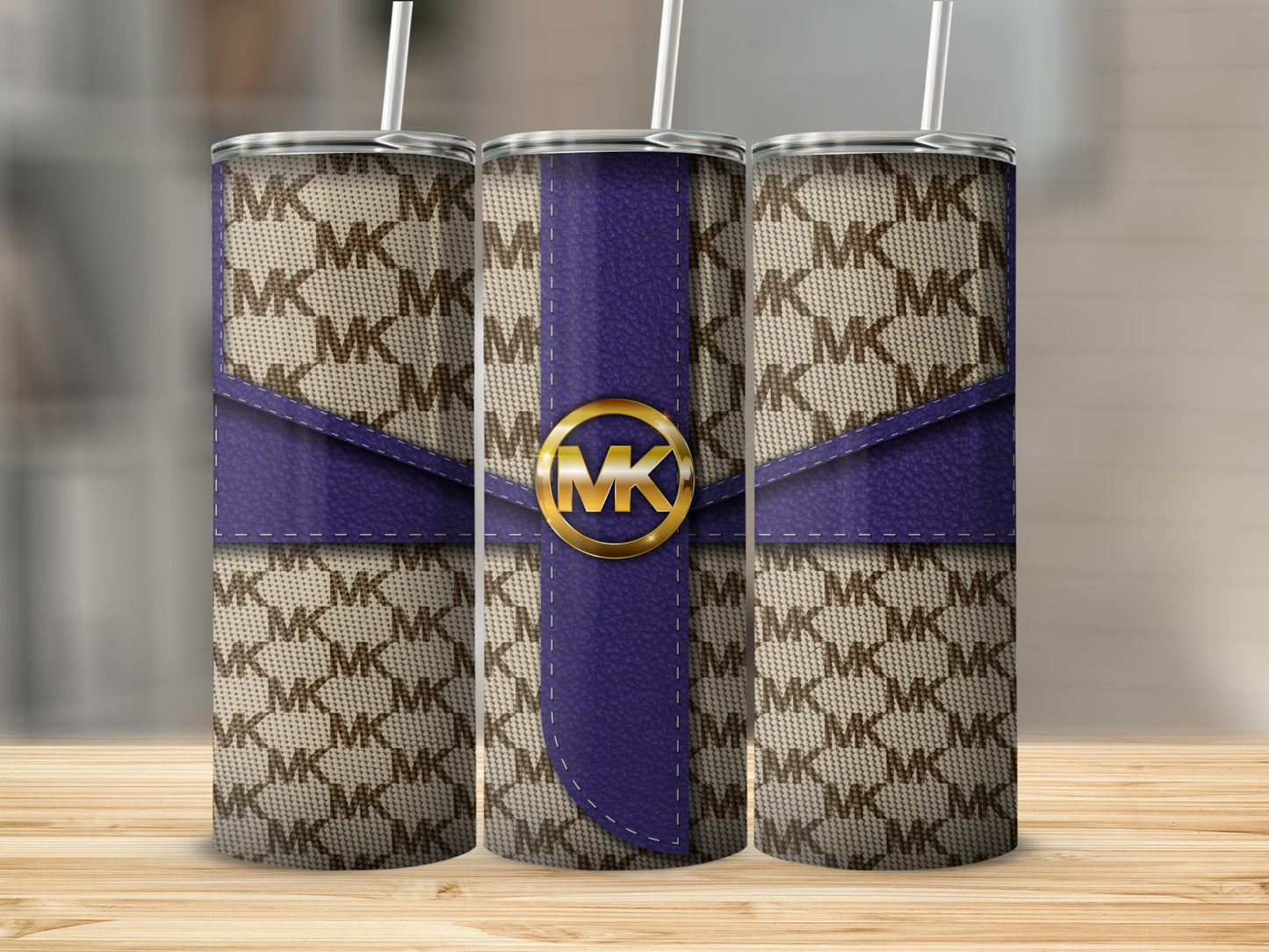 Stylish MK Monogram Purple Accent Stainless Tumbler