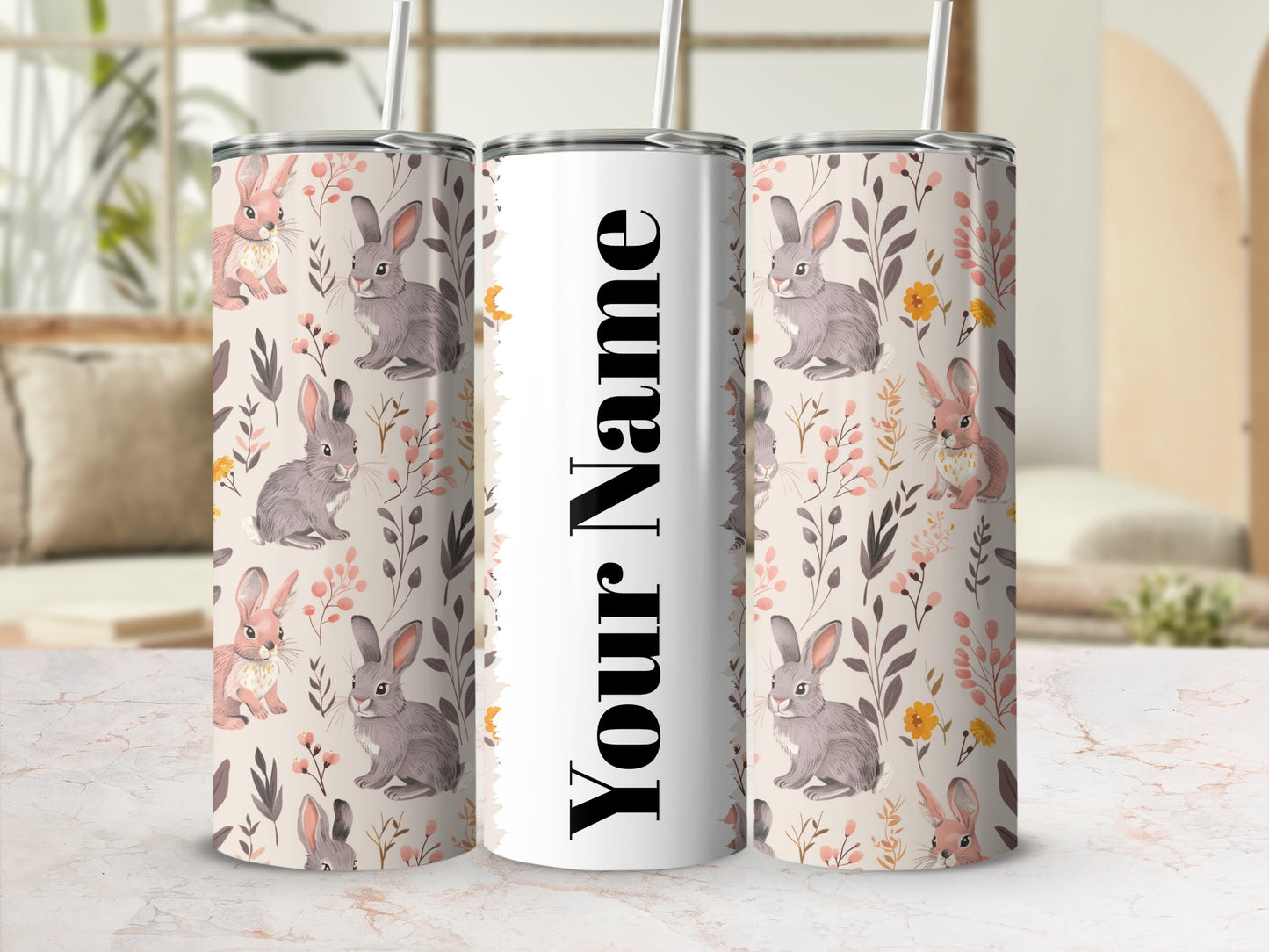 Customizable Cute Bunny Print Design Tumbler Product