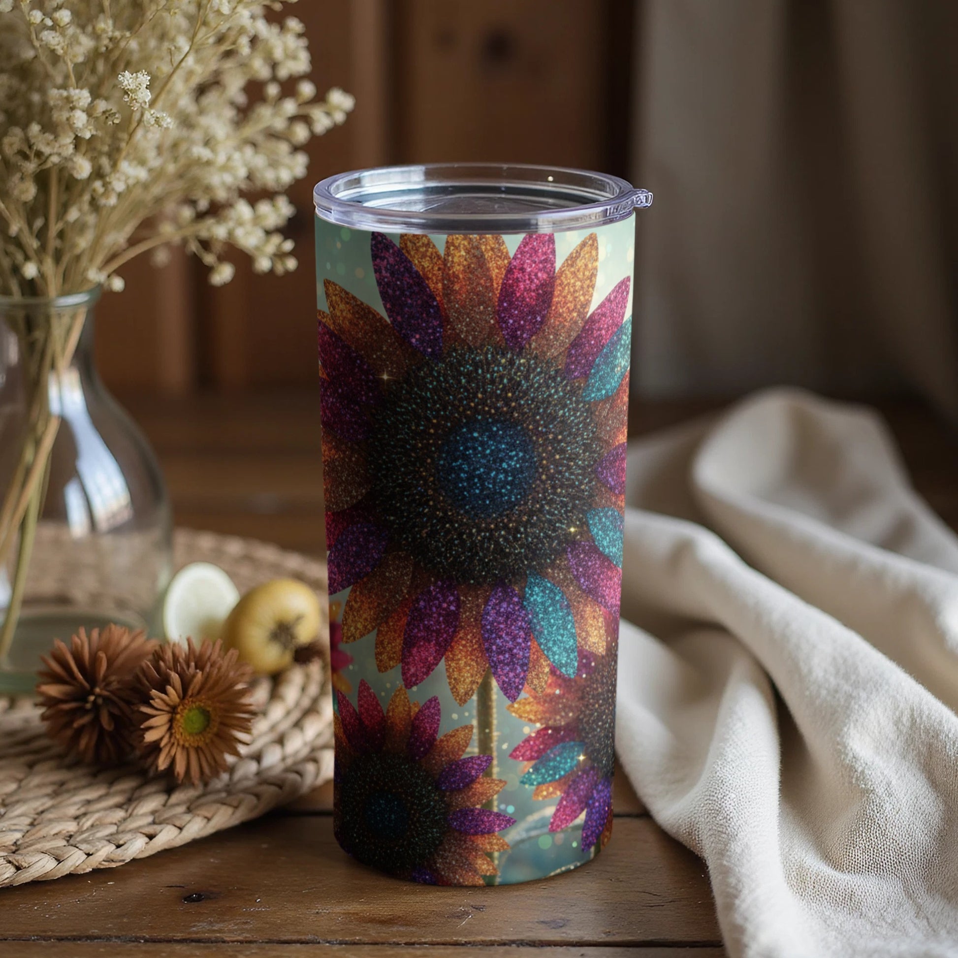 Colorful Glittery Sunflower Design Tumbler Cup Product