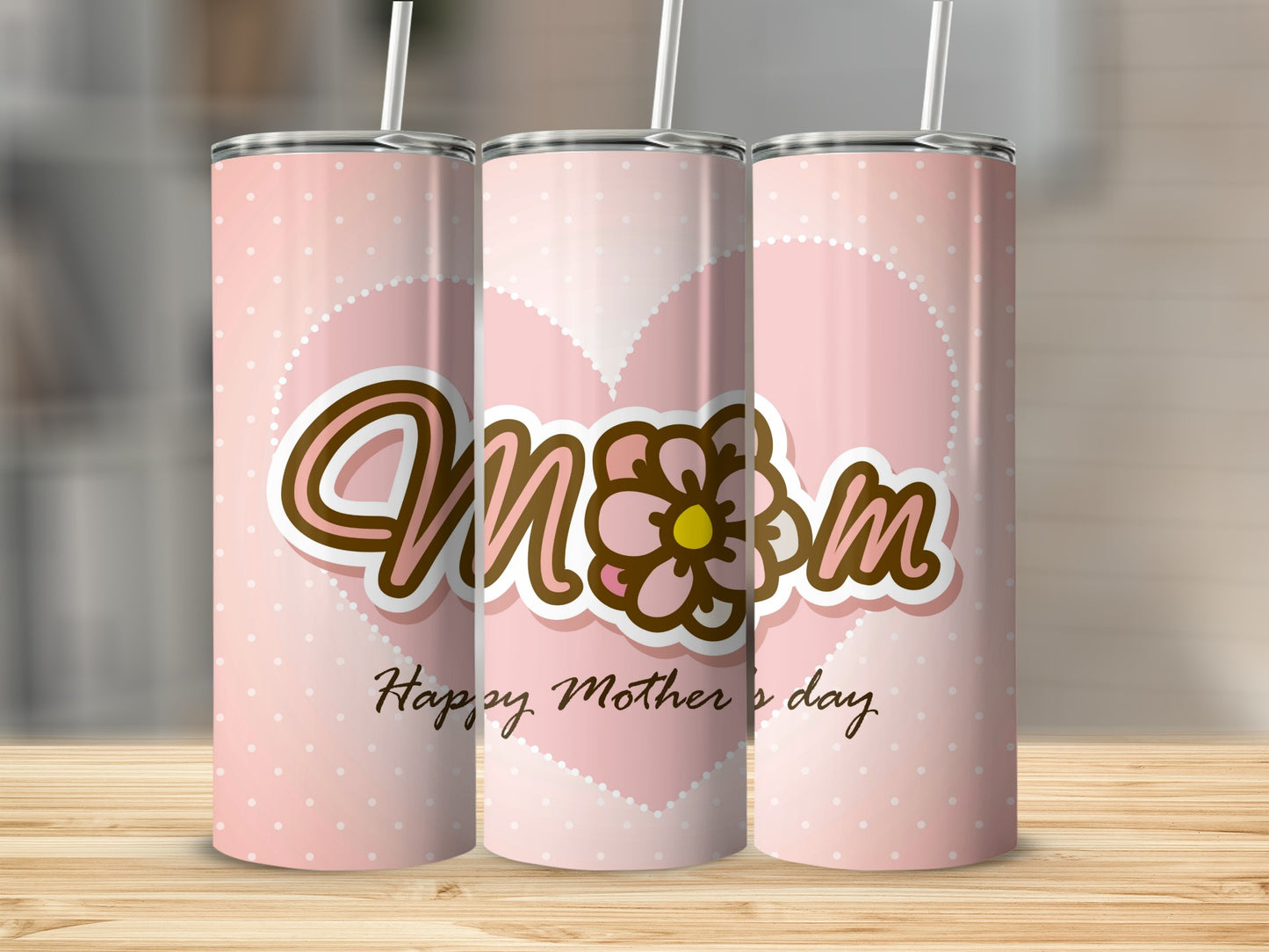 Happy Mother's Day Pink Heart and Flower Design Tumbler