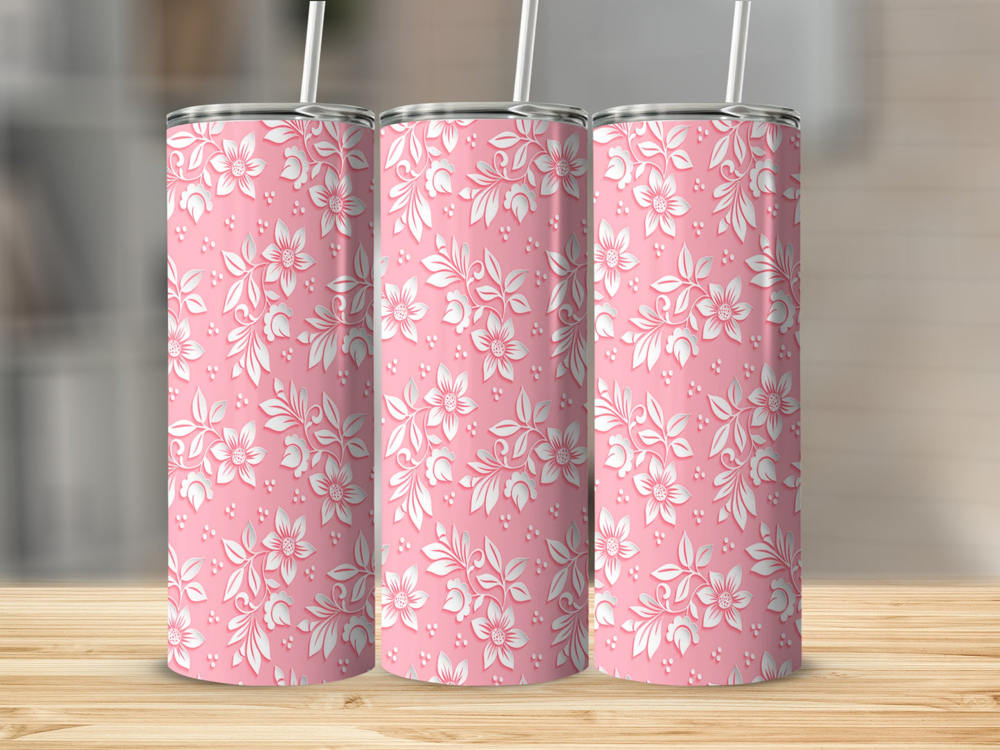 Pink White Floral Embossed Pattern Tumbler product type