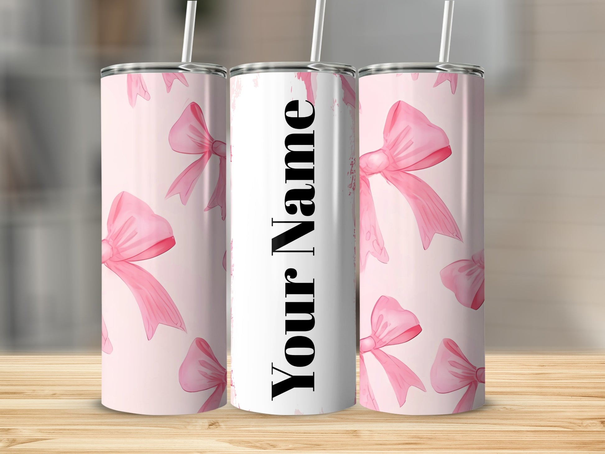 Personalized Pink Bow Design Tumbler with Initials