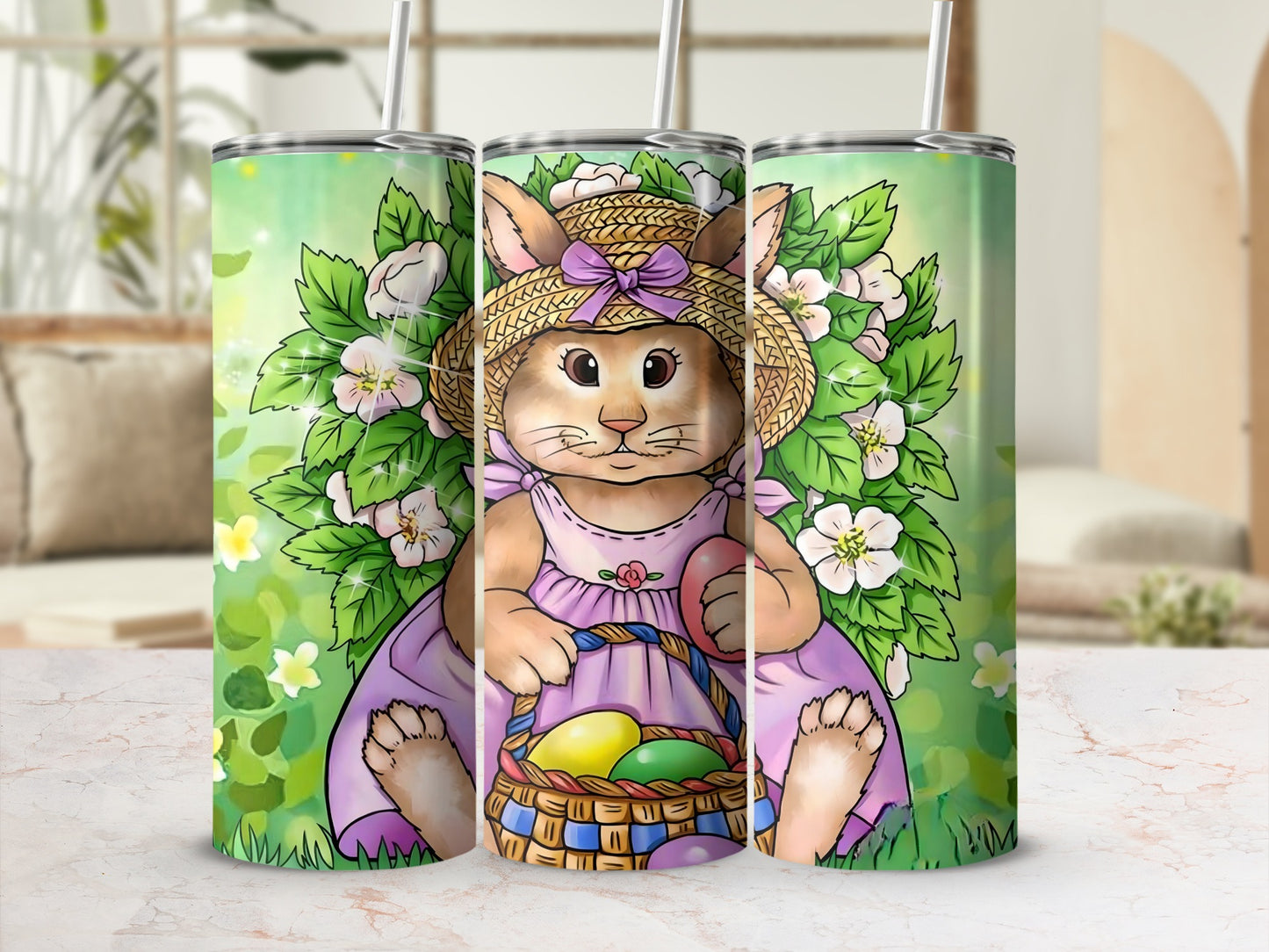 Easter Bunny With Basket Spring Floral Tumbler