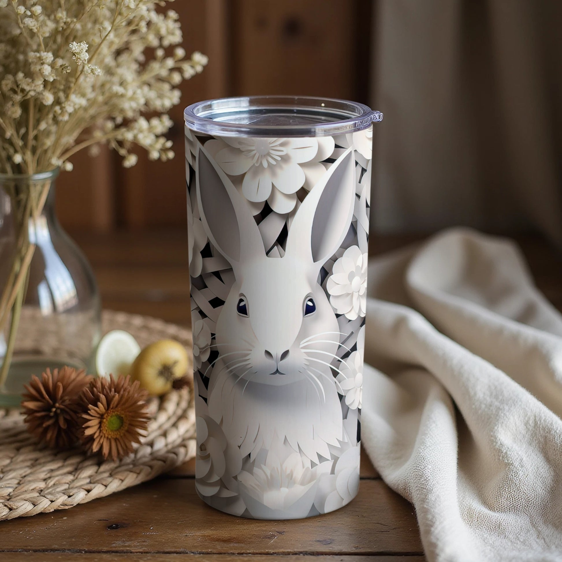 Charming Rabbit Floral Design Insulated Tumbler