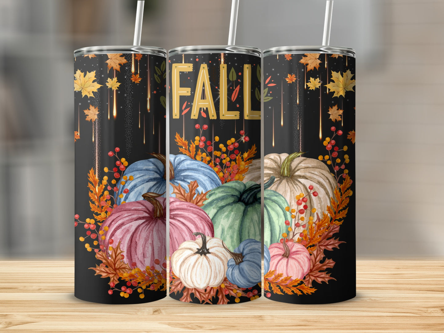 Beautiful Fall Pumpkins Floral Tumbler Cup Design