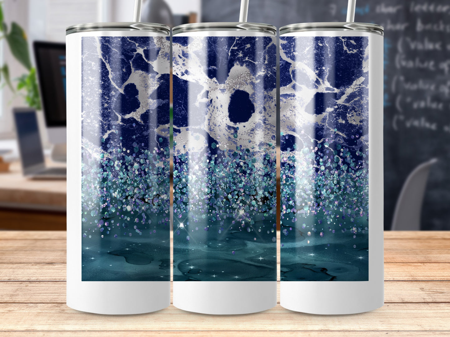 Deep Blue Marble Silver Glitter Teal Abstract Swirl product type