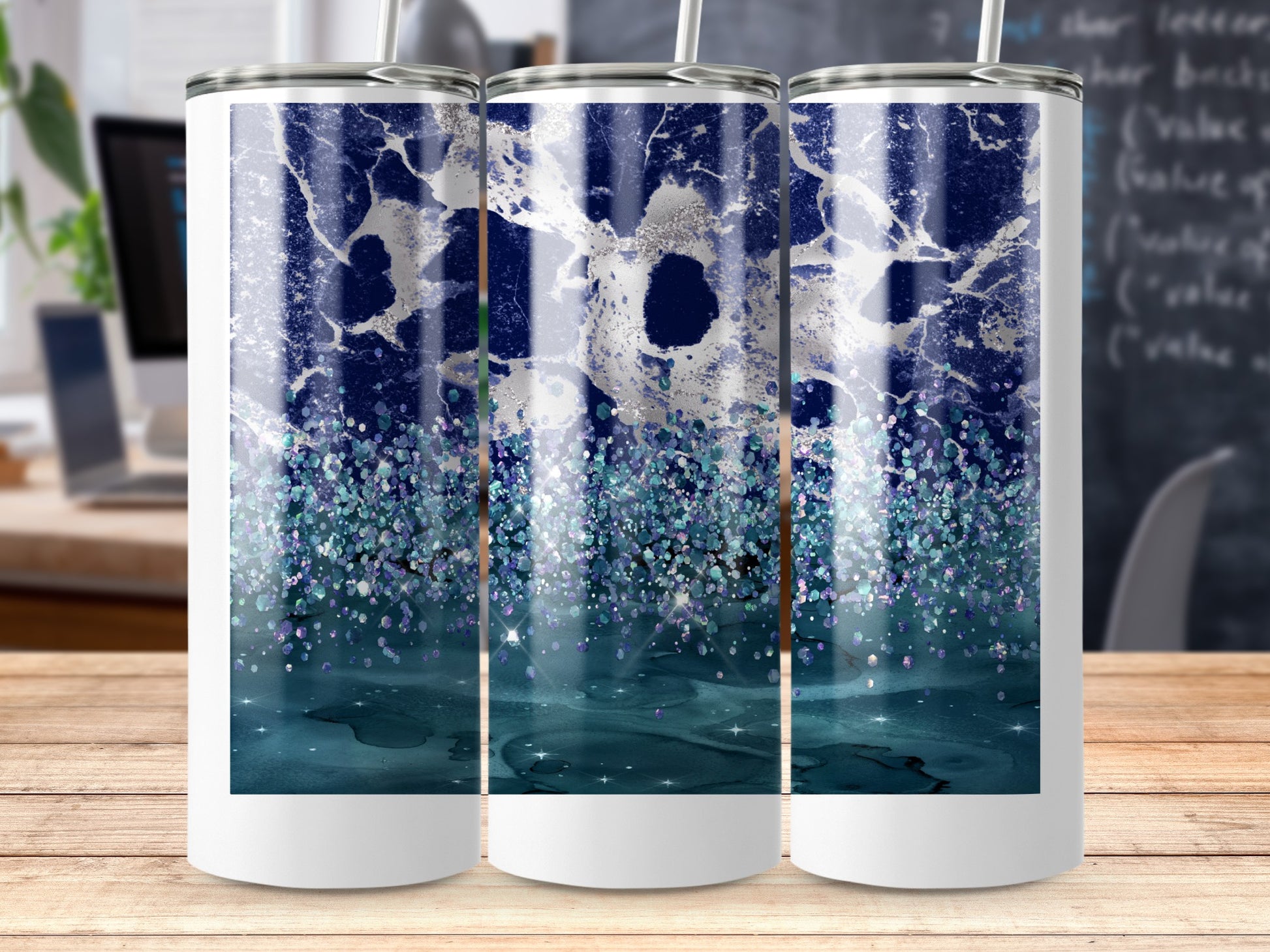 Deep Blue Marble Silver Glitter Teal Abstract Swirl product type