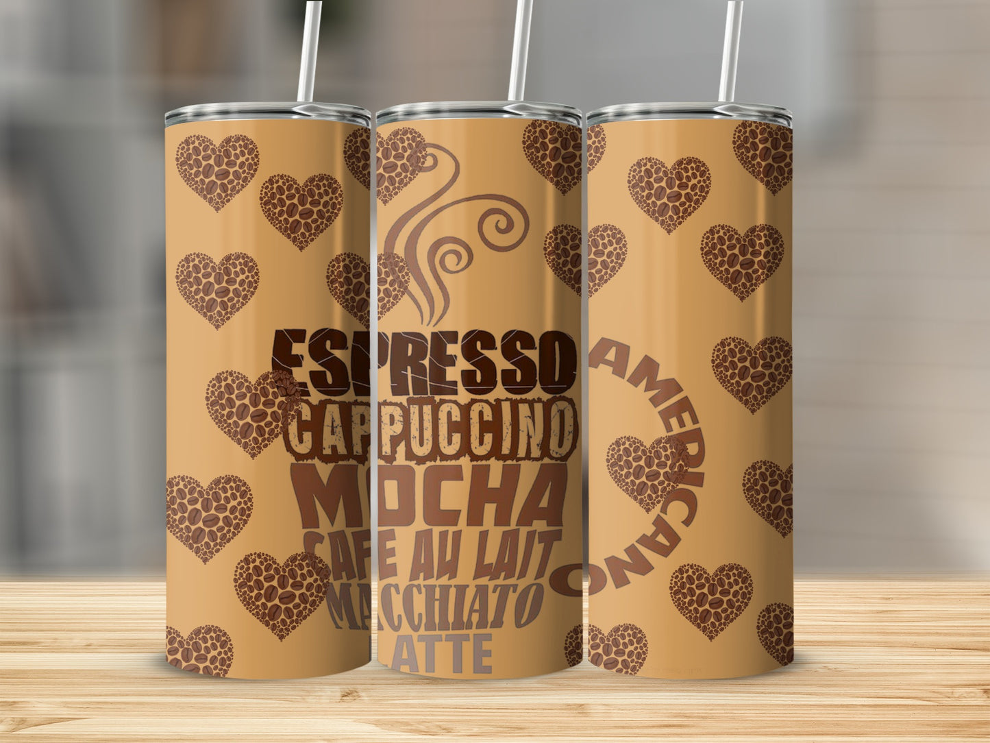 Coffee Lover Design Tumbler with Heart Pattern Gift
