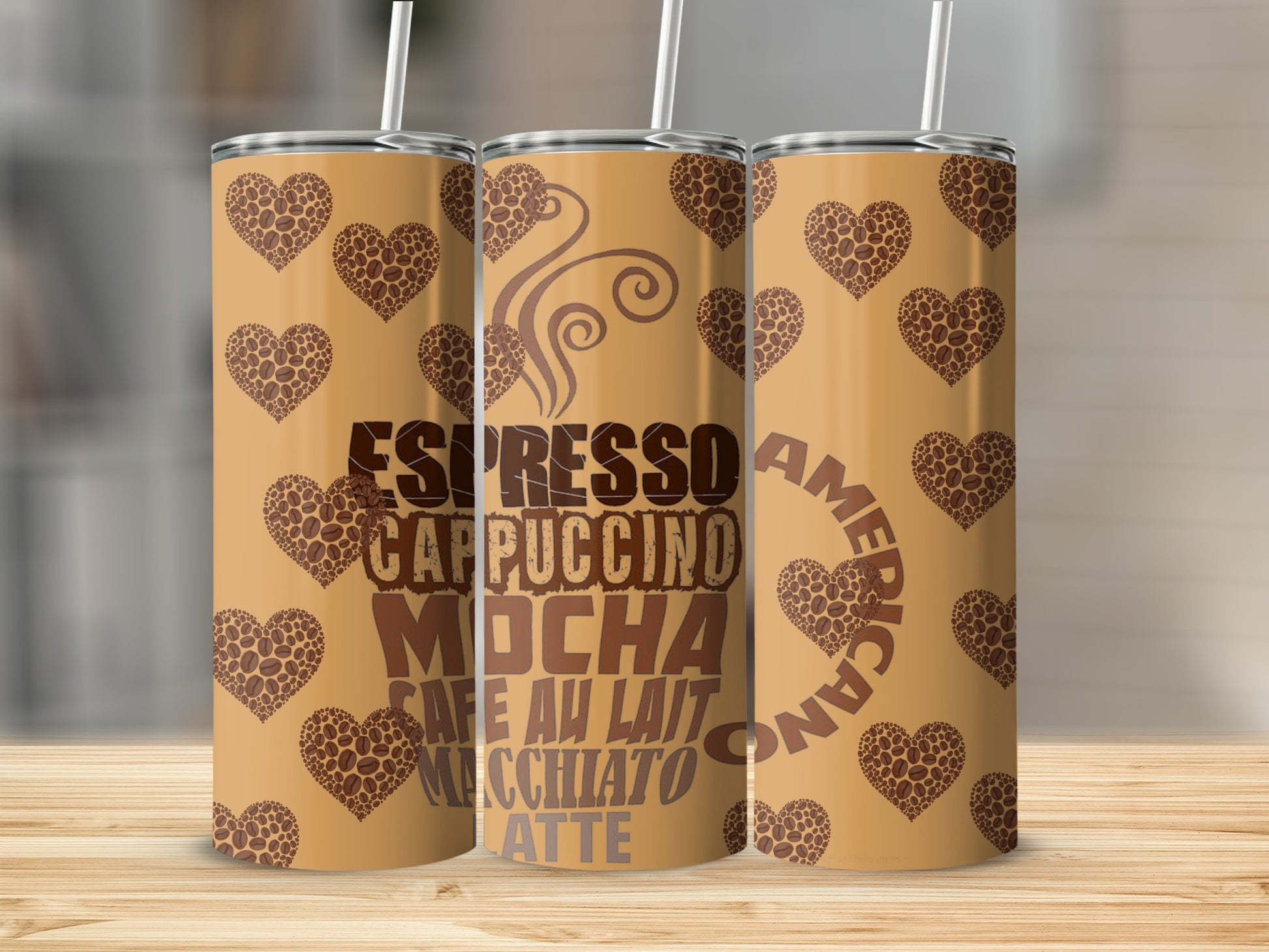 Coffee Lover Design Tumbler with Heart Pattern Gift