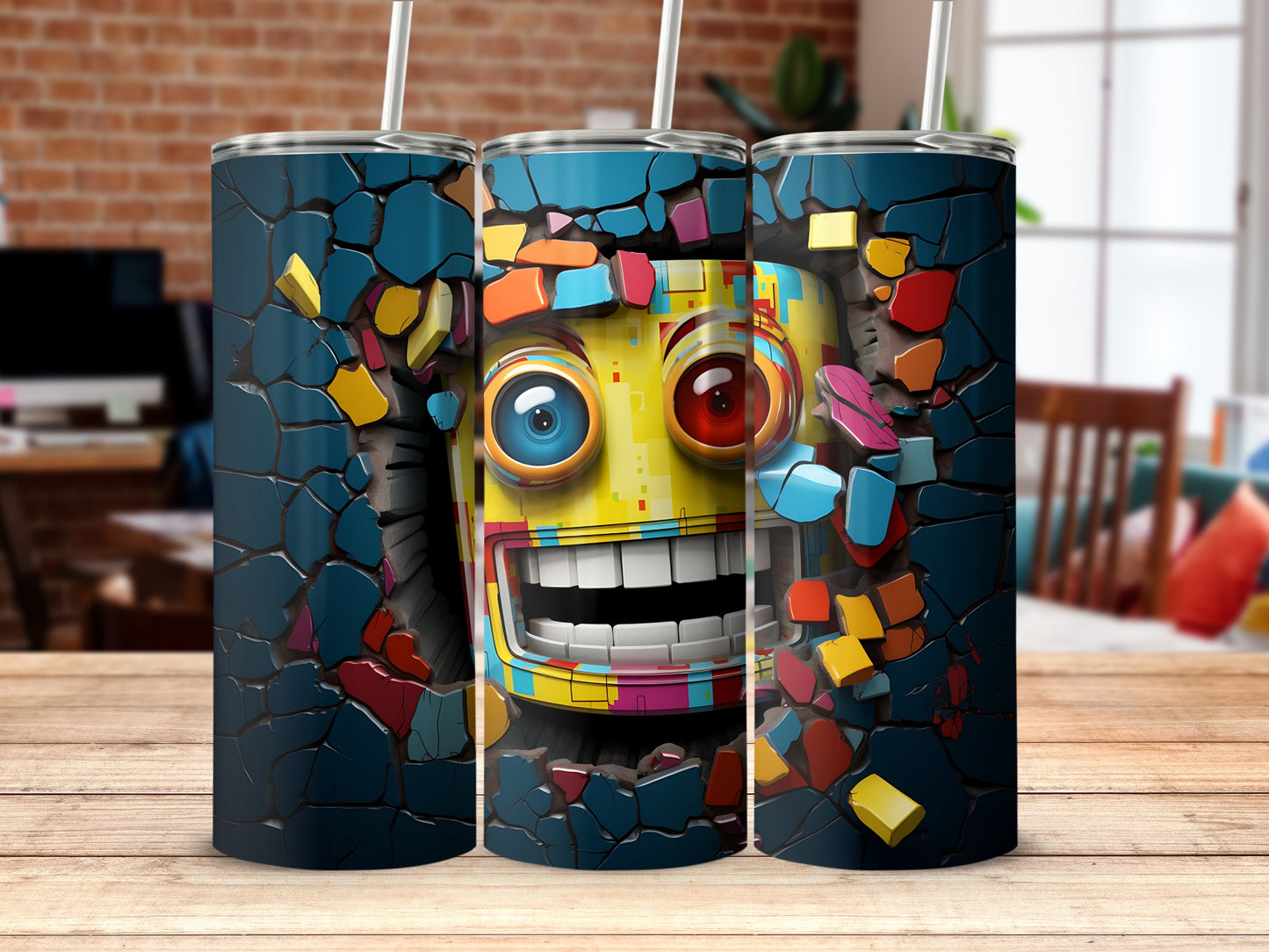Colorful Smiling Robot Design Insulated Tumbler