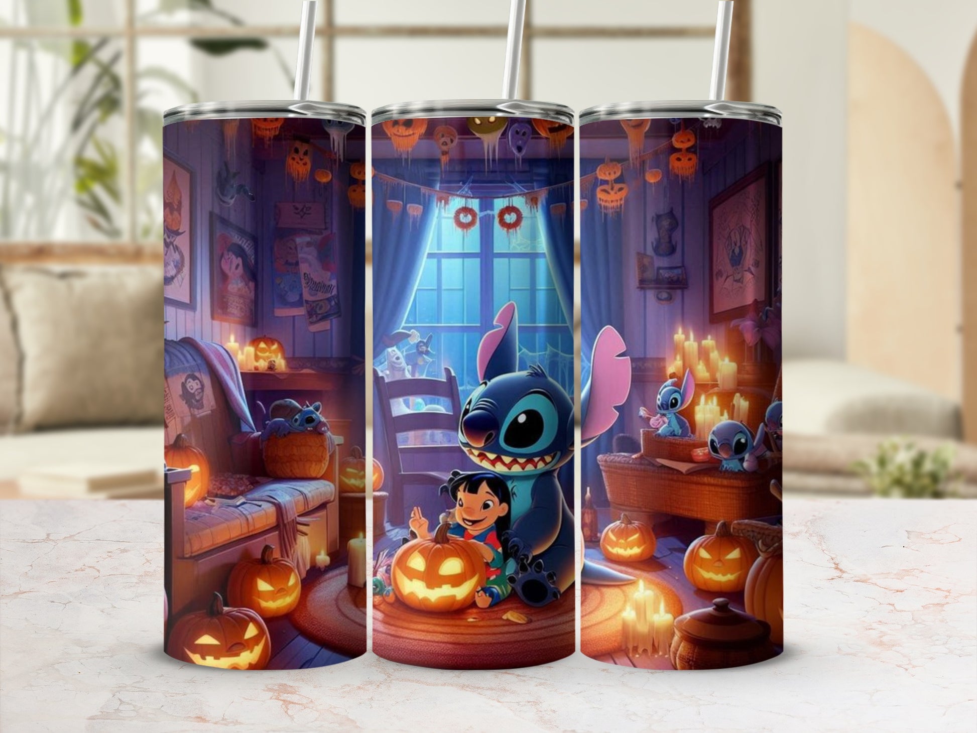 Halloween Themed Tumblers featuring Stitch Artwork