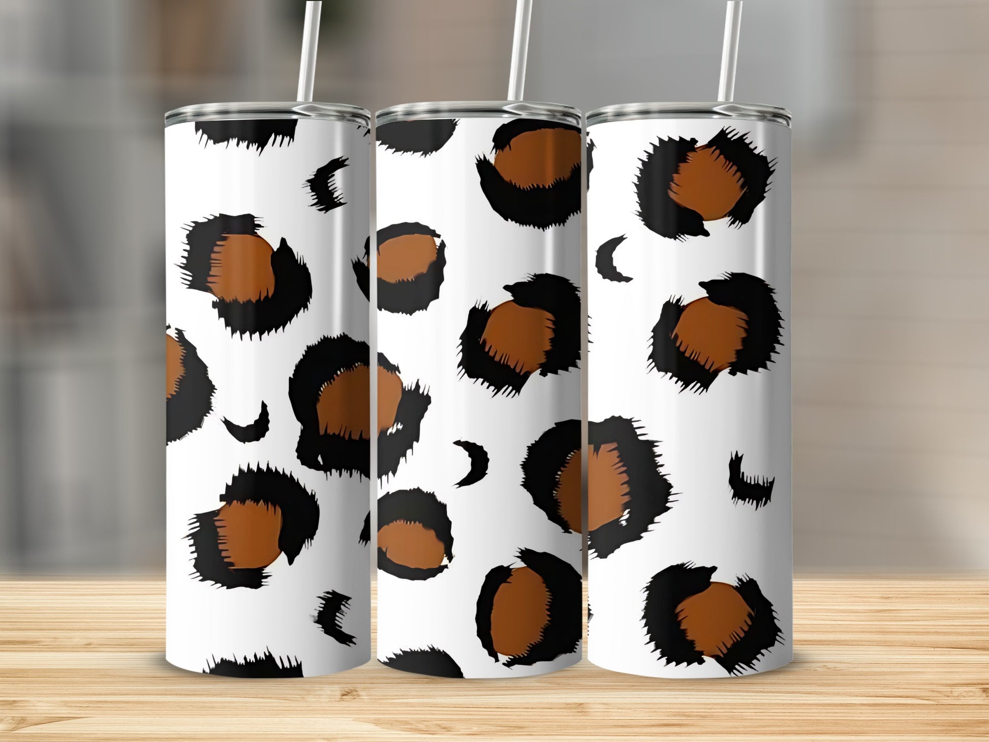 Leopard Print Tumbler with Straw Trendy Design