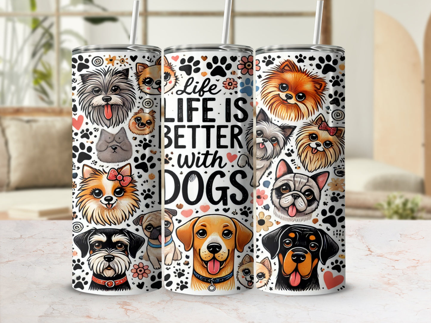 Life is Better with Dogs Cute Cartoon Character Cup