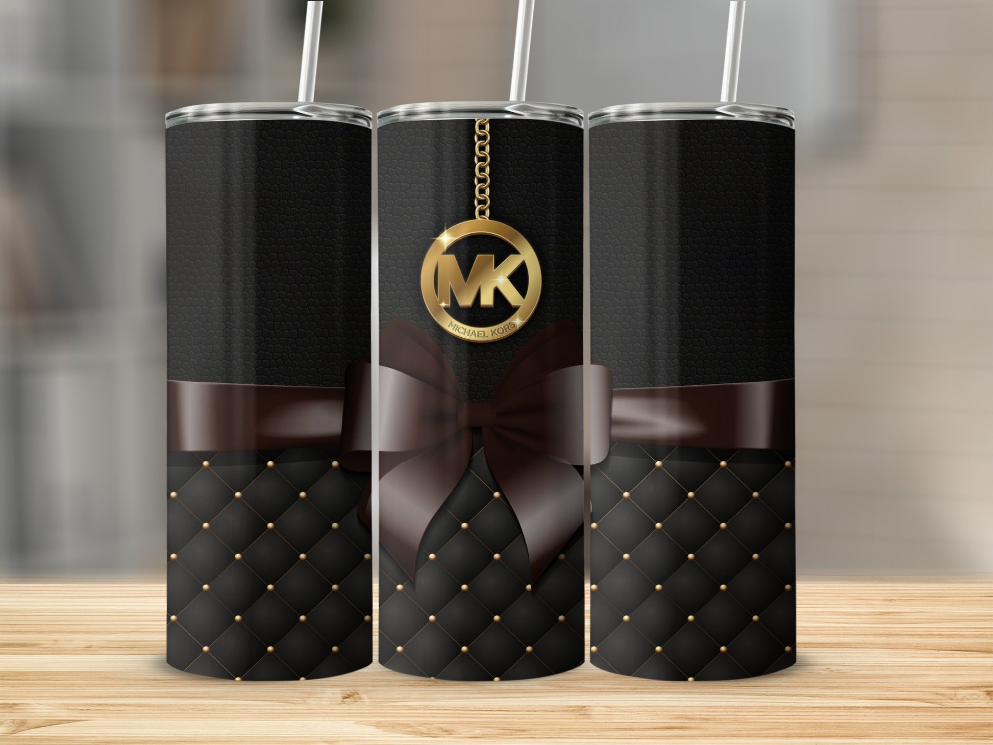 Elegant Black Quilted Design Tumbler with Gold Accents