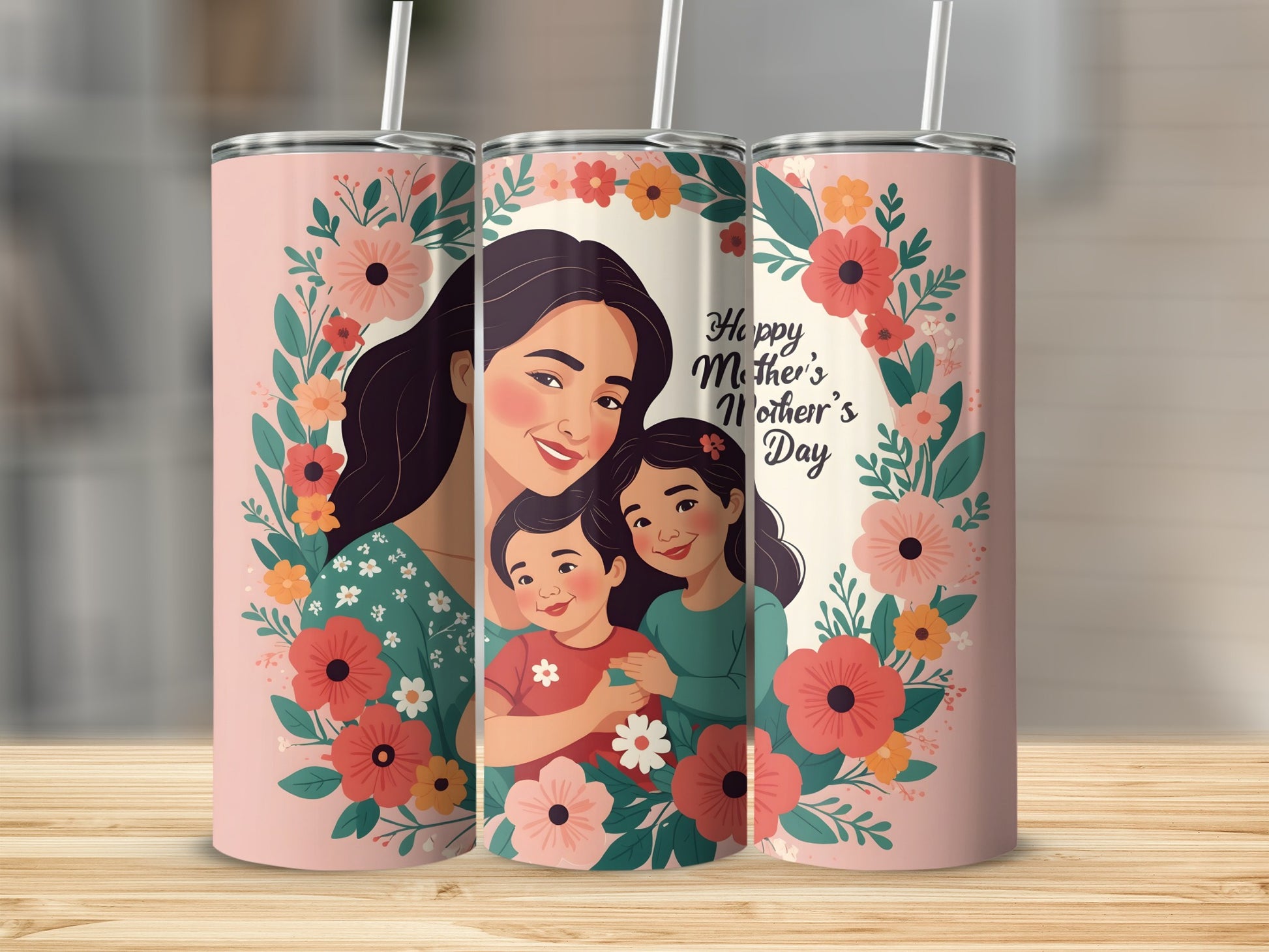 Happy Mother's Day Floral Illustration Tumbler