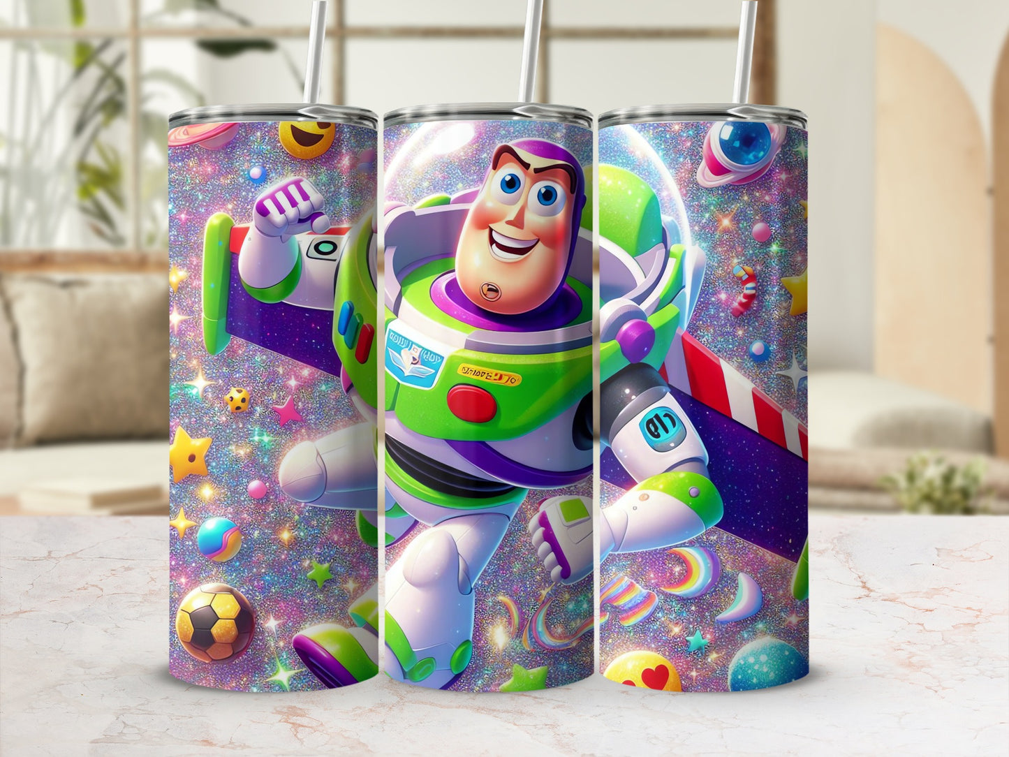 Buzz Lightyear Colorful Design Glitter Tumbler