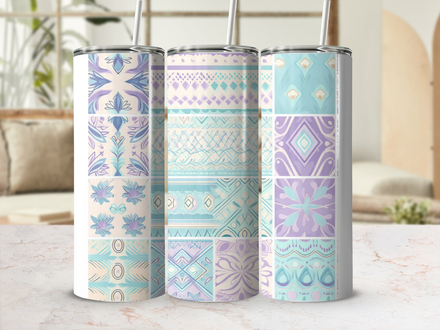 Pastel Bohemian Pattern Tumbler Set of Three Product