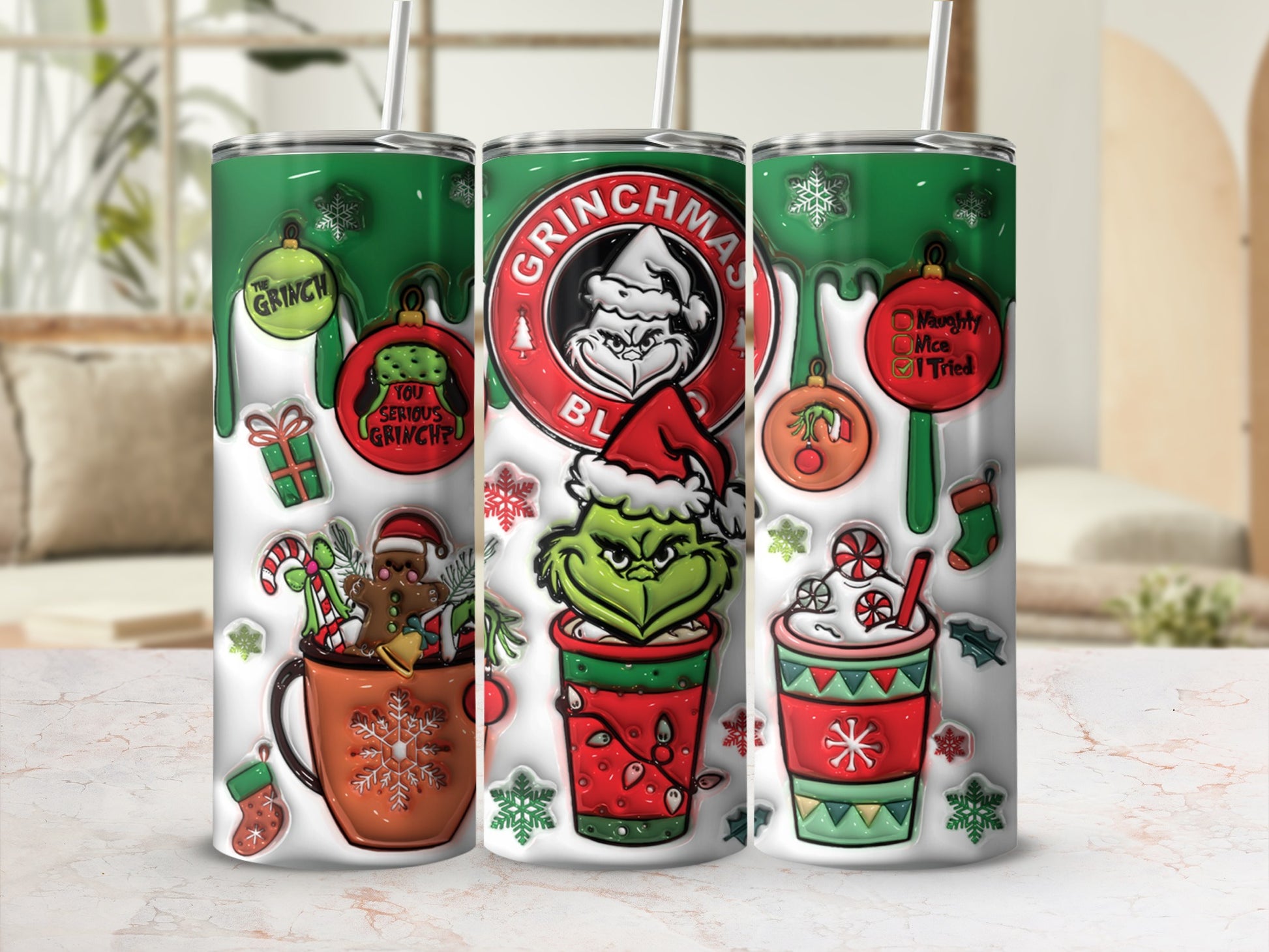 Festive Grinchmas Holiday Tumbler With Straw Tumbler