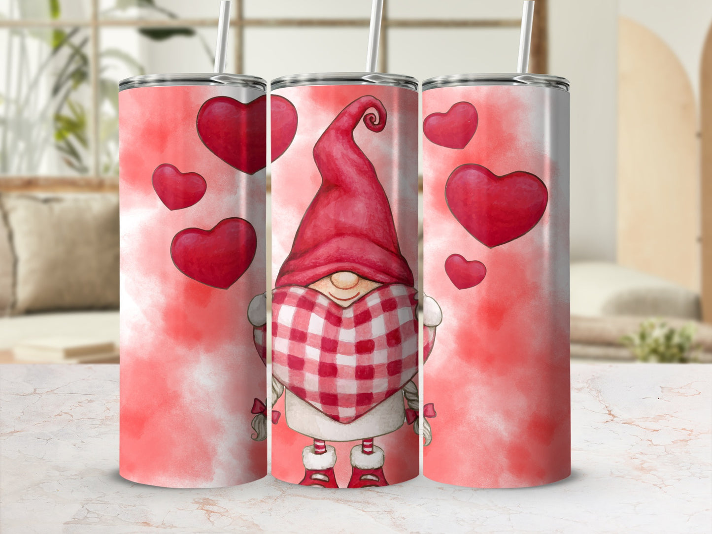 Cute Valentine's Day Red Heart Gnome Tumbler Design
