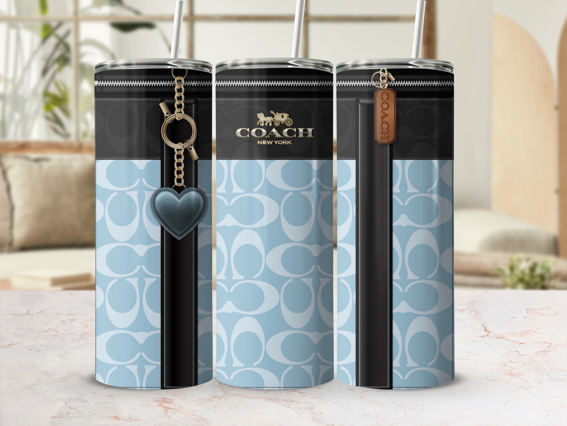 Coach New York Designer Blue Pattern Tumbler