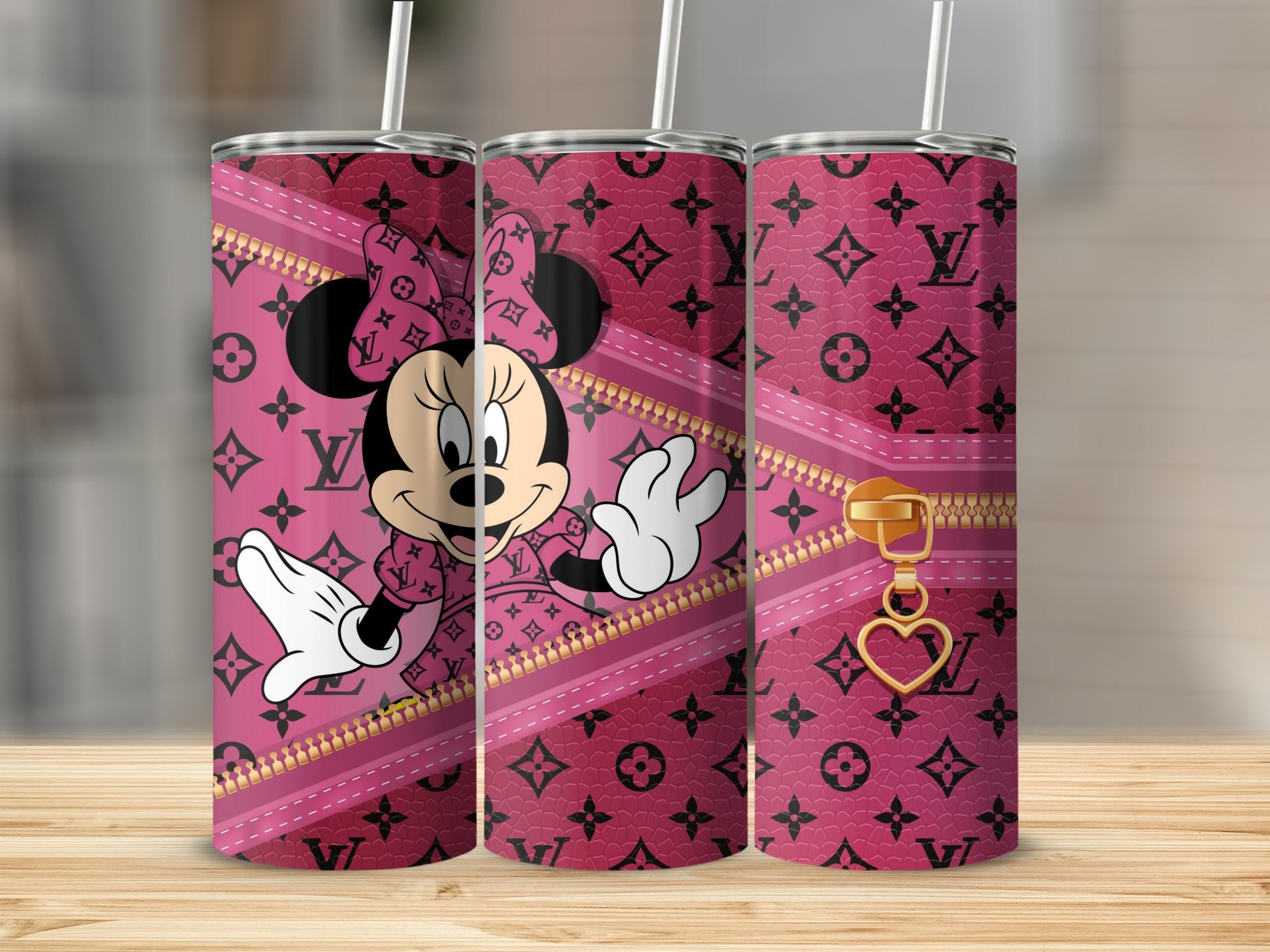 Minnie Mouse Louis Vuitton Themed Tumbler with Straw