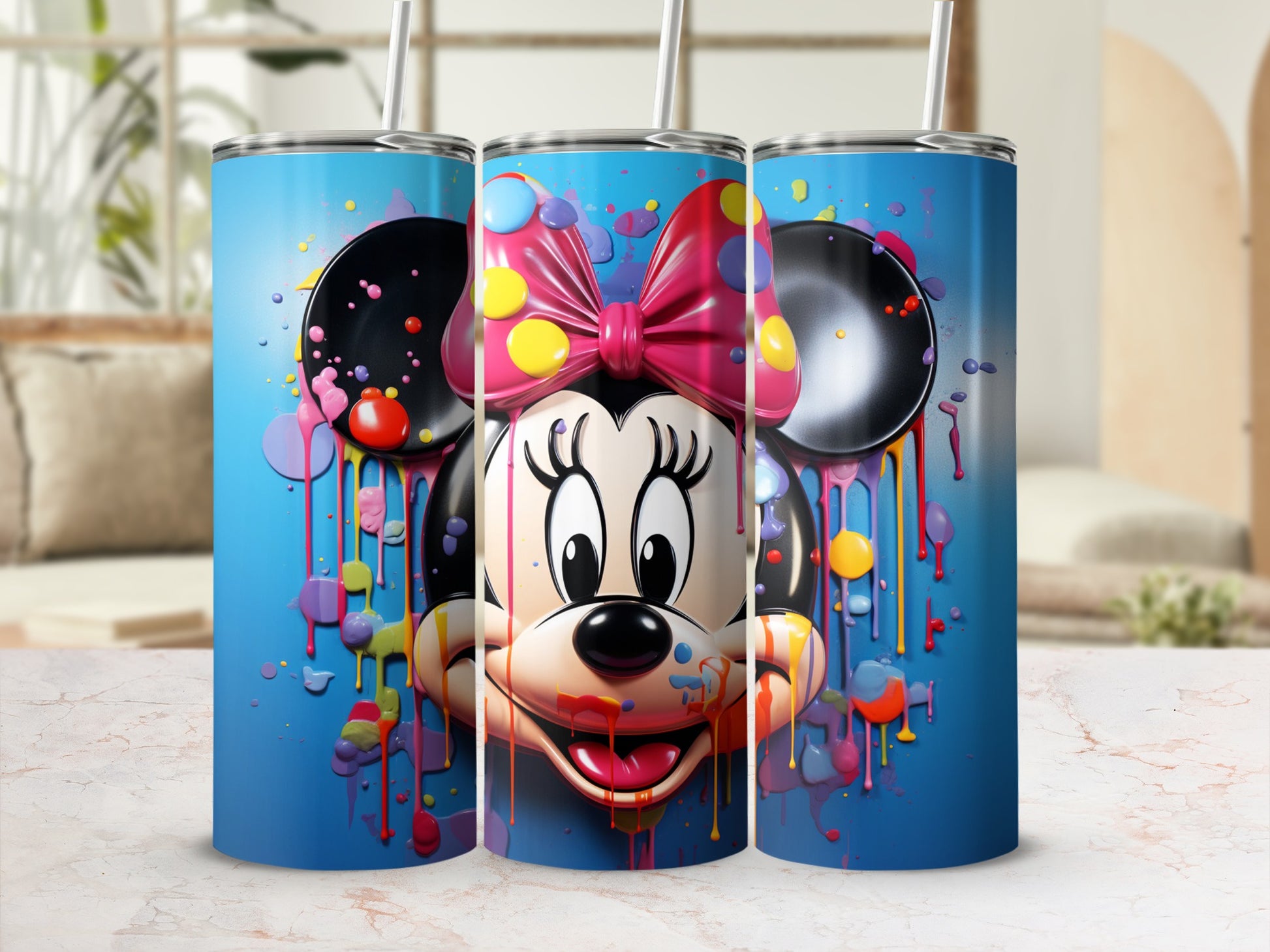 Colorful Cartoon Character Tumbler with Straw Drinkware