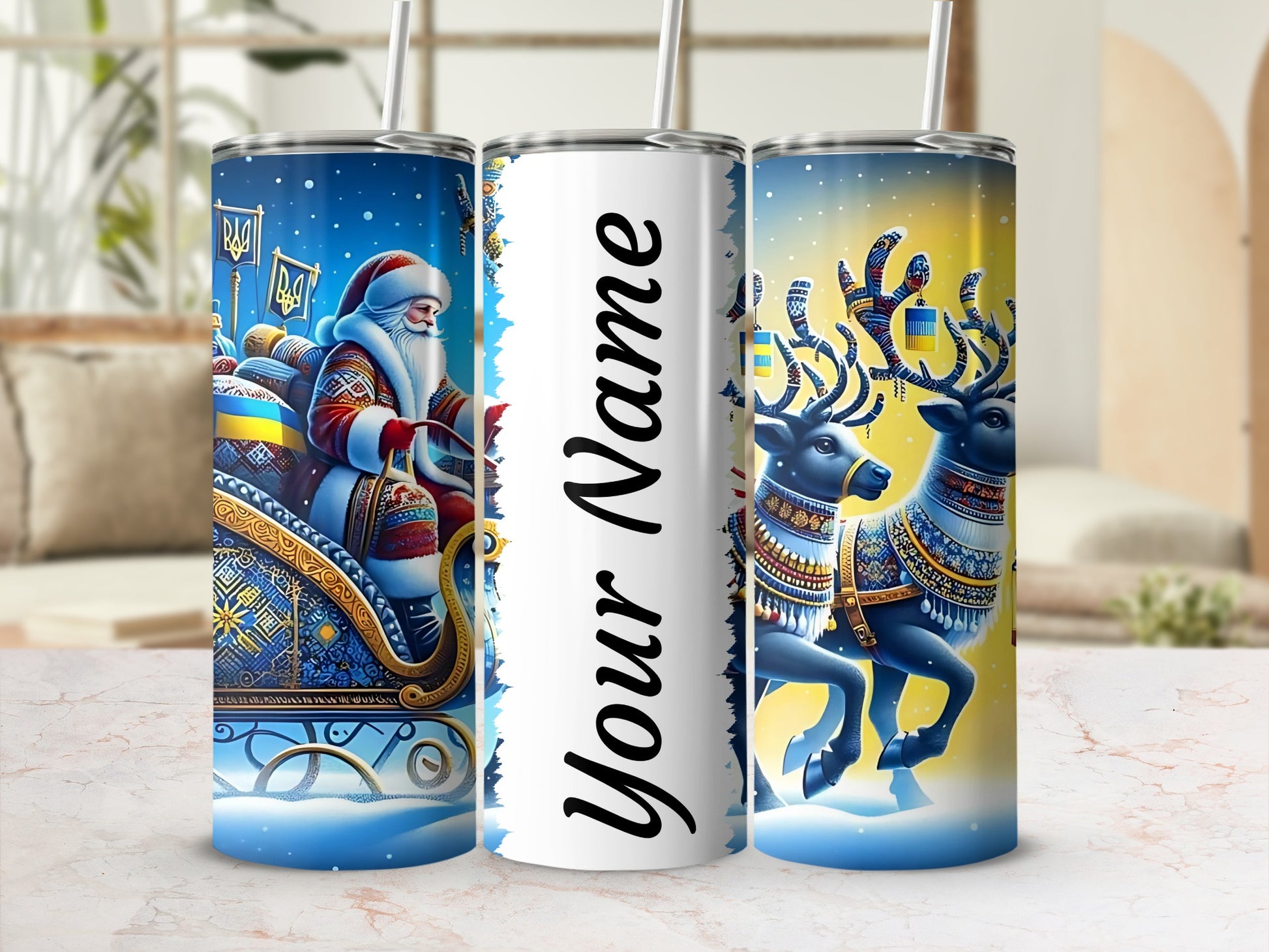 Personalized Santa and Reindeer Tumbler Flask