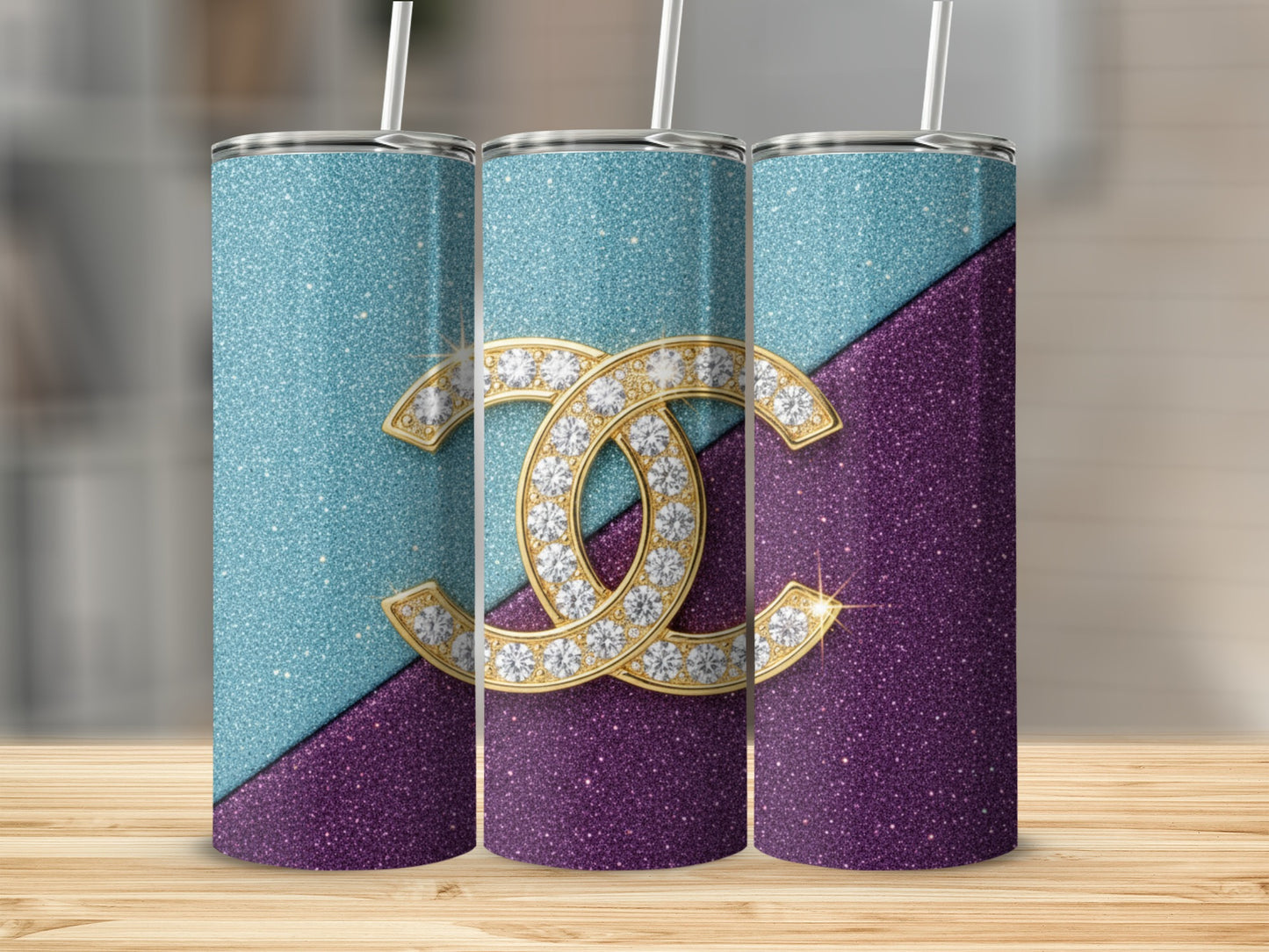 Gold Glitter Overlap Design Against Two Toned Backdrop Tumbler