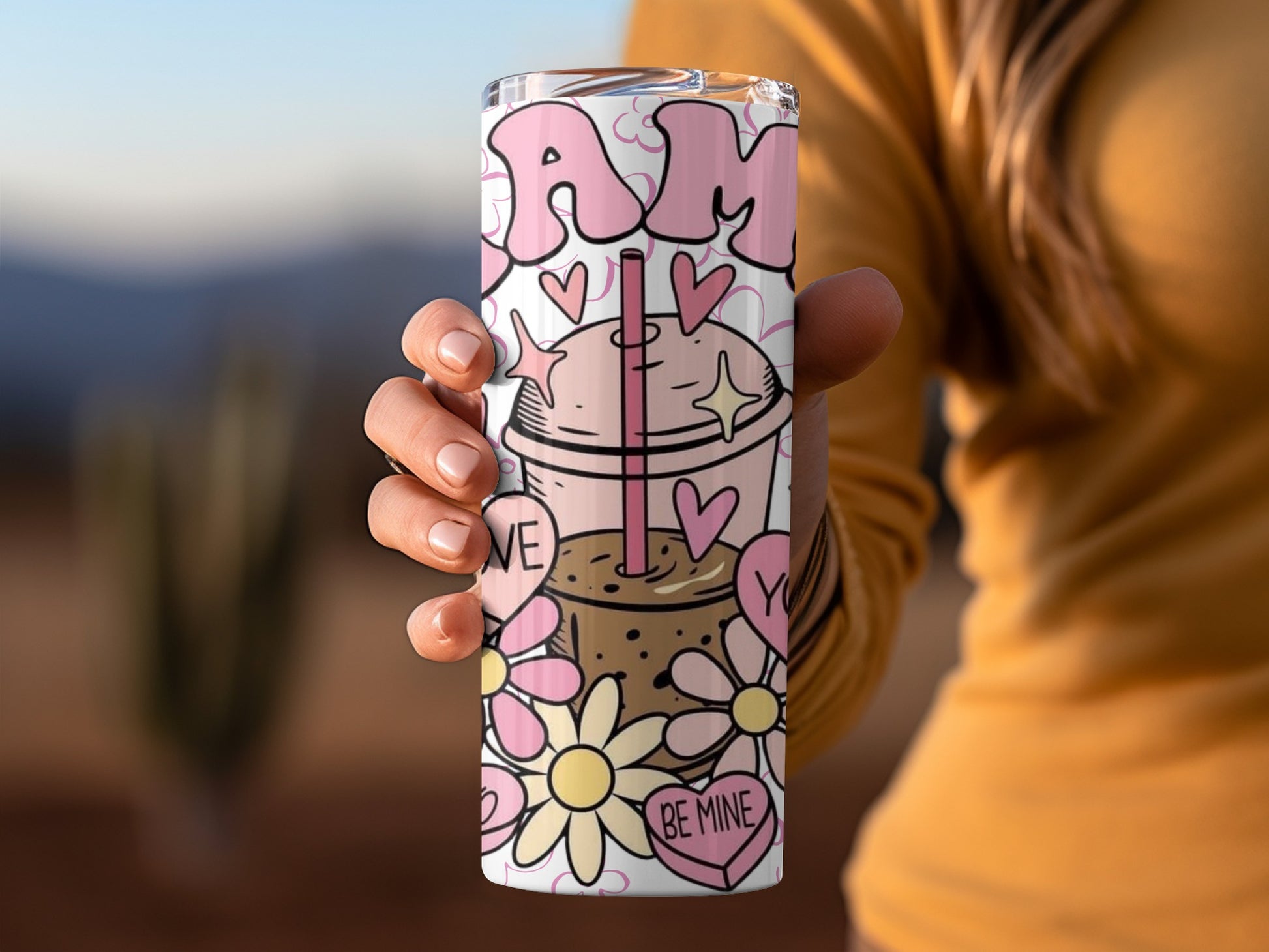 Cute Cartoon Hearts and Flowers Drinkware Tumbler