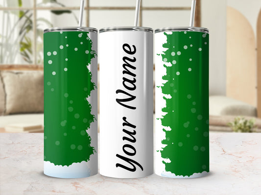 Customizable Green and White Slim Tumbler for Drinks