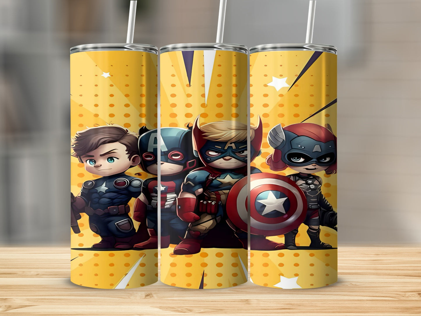 Cute Superhero Characters with Shield Tumbler