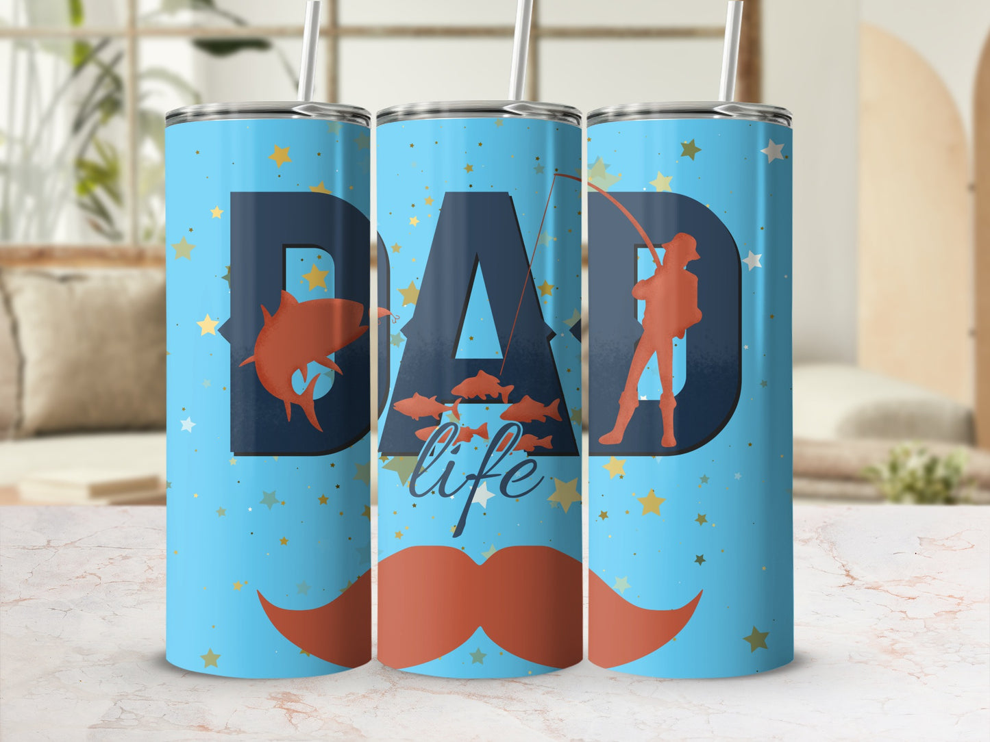 Dad Life Fishing Stars Design Tumbler Cup 20oz