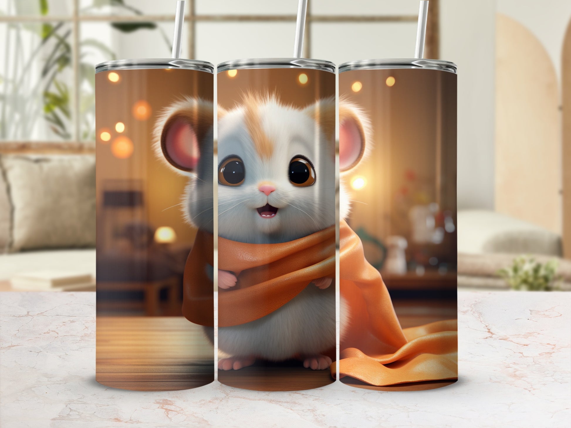 Adorable Mouse in Orange Scarf Tumbler Cup