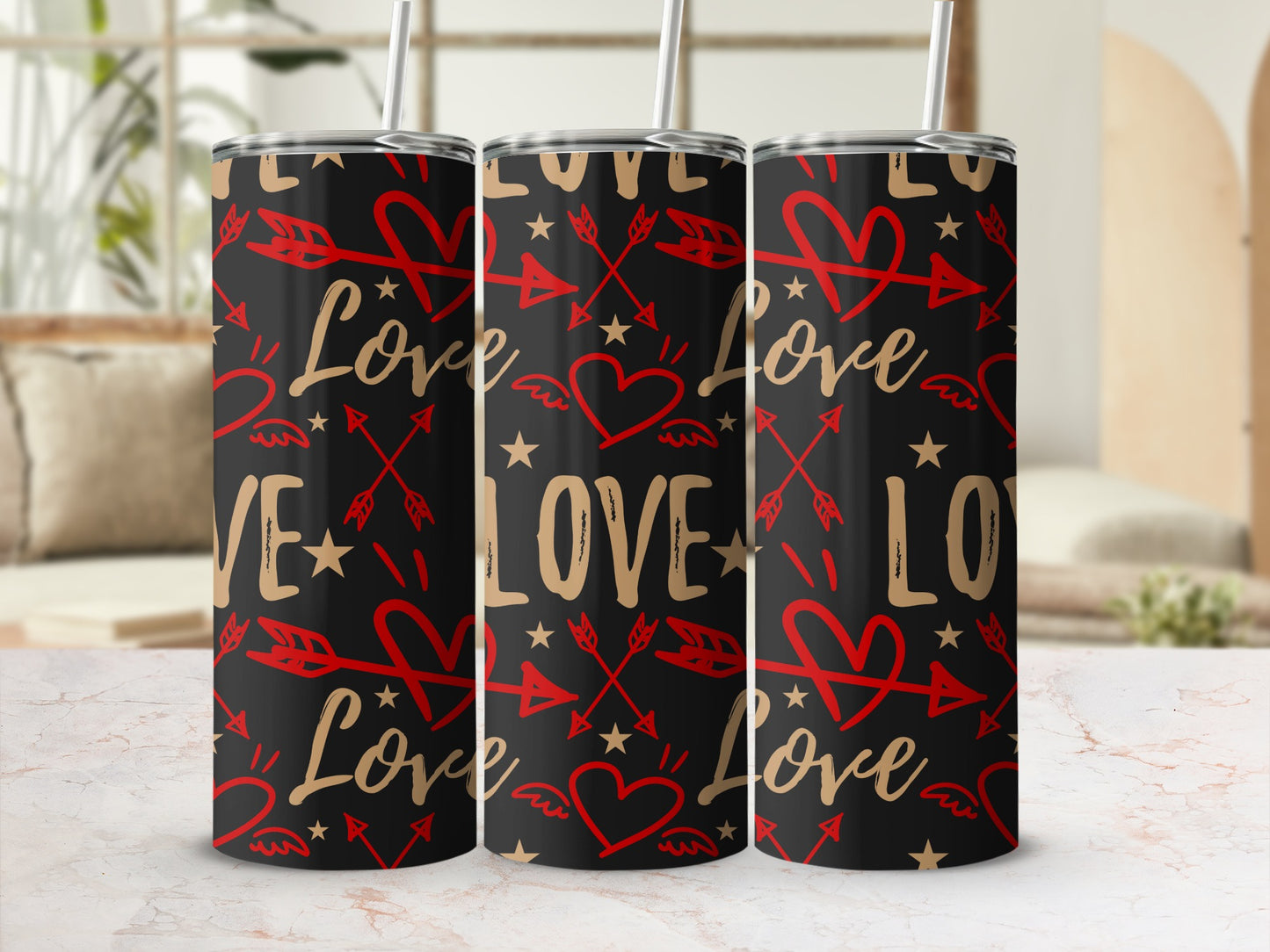 Love Heart Arrow Stainless Steel Tumbler Design