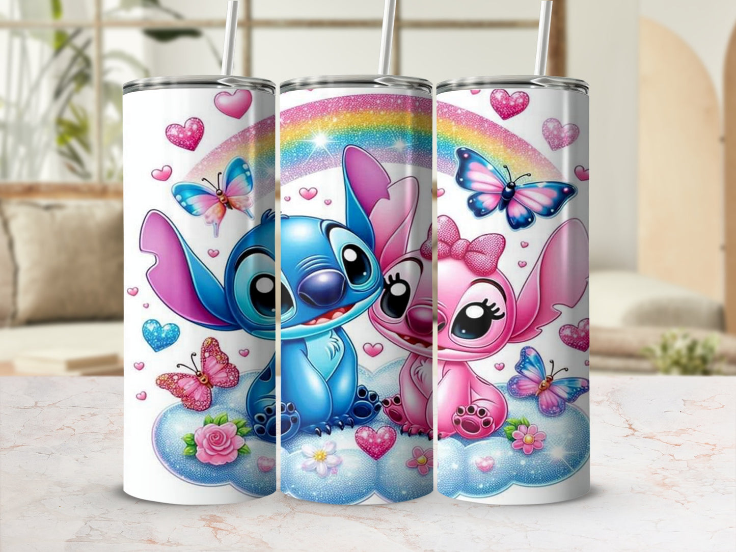 Cute Character Tumblers with Rainbow and Butterflies