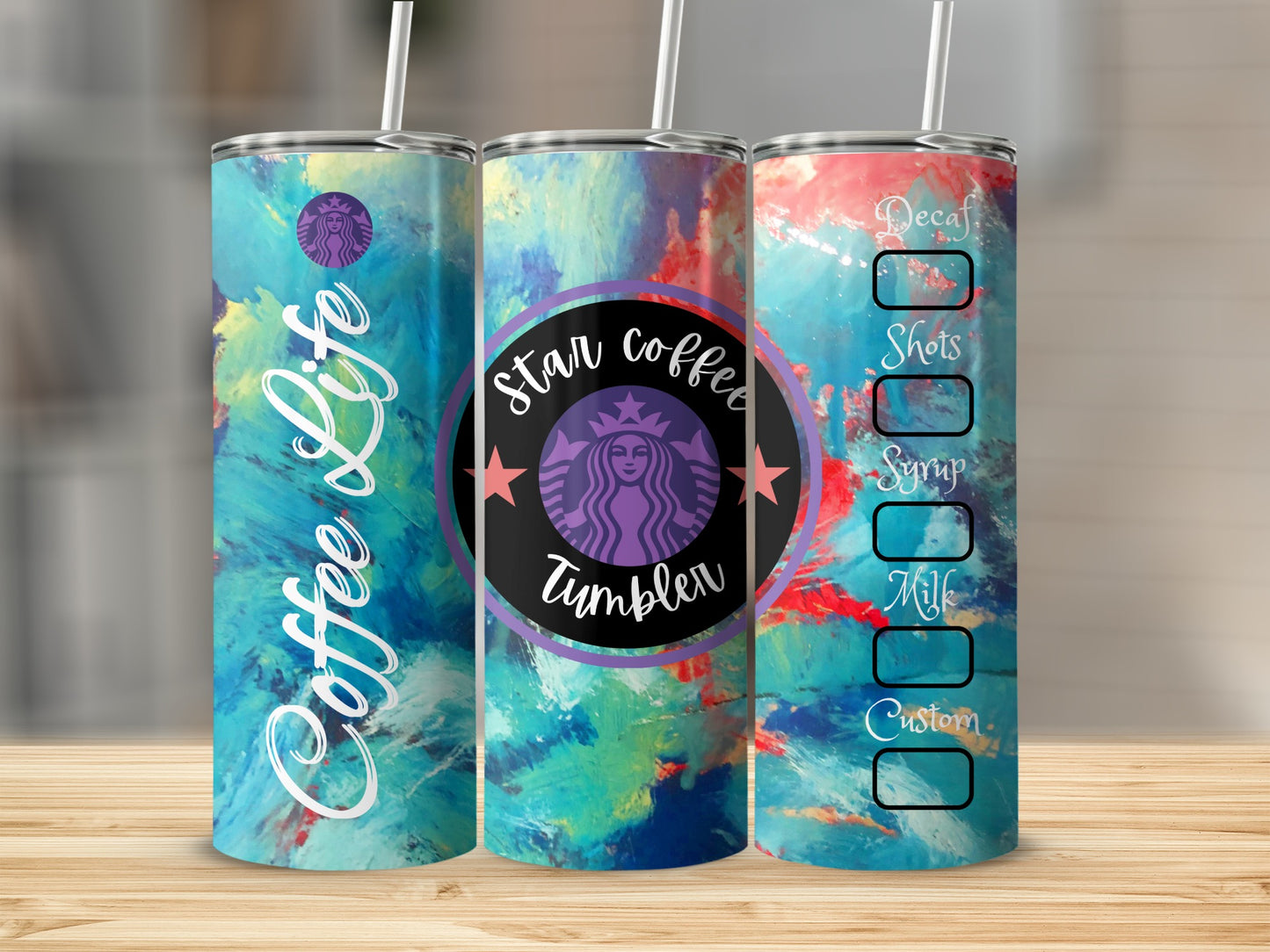 Vibrant Coffee Life Star Coffee Tumbler Beverage Holder