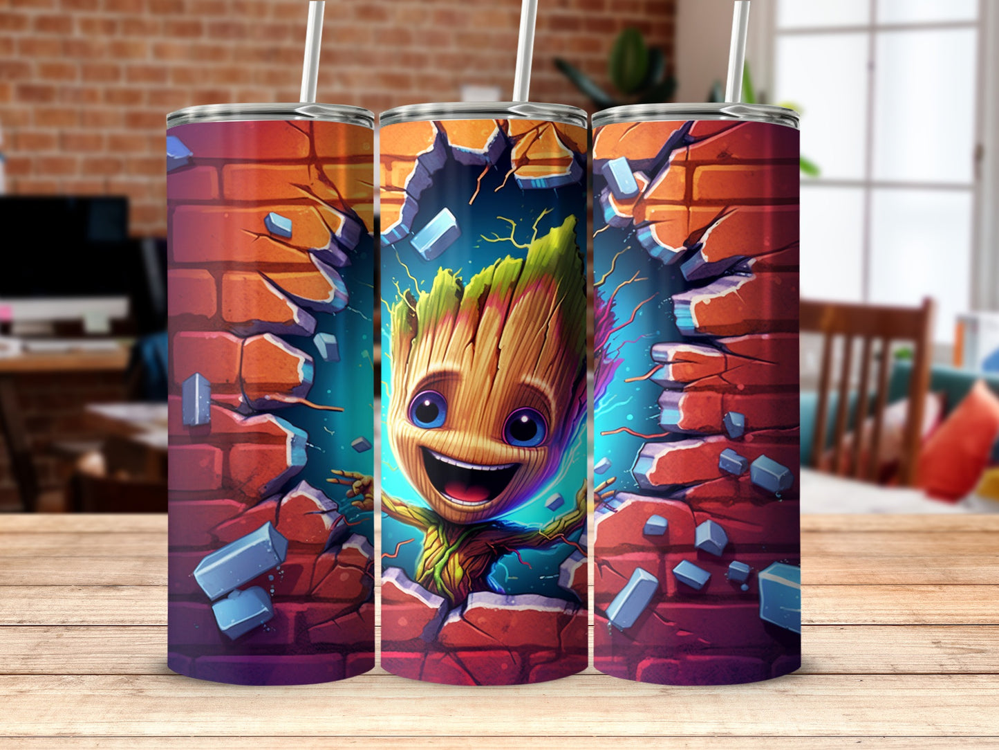 Adorable Tree Character Breaking Brick Wall Tumbler