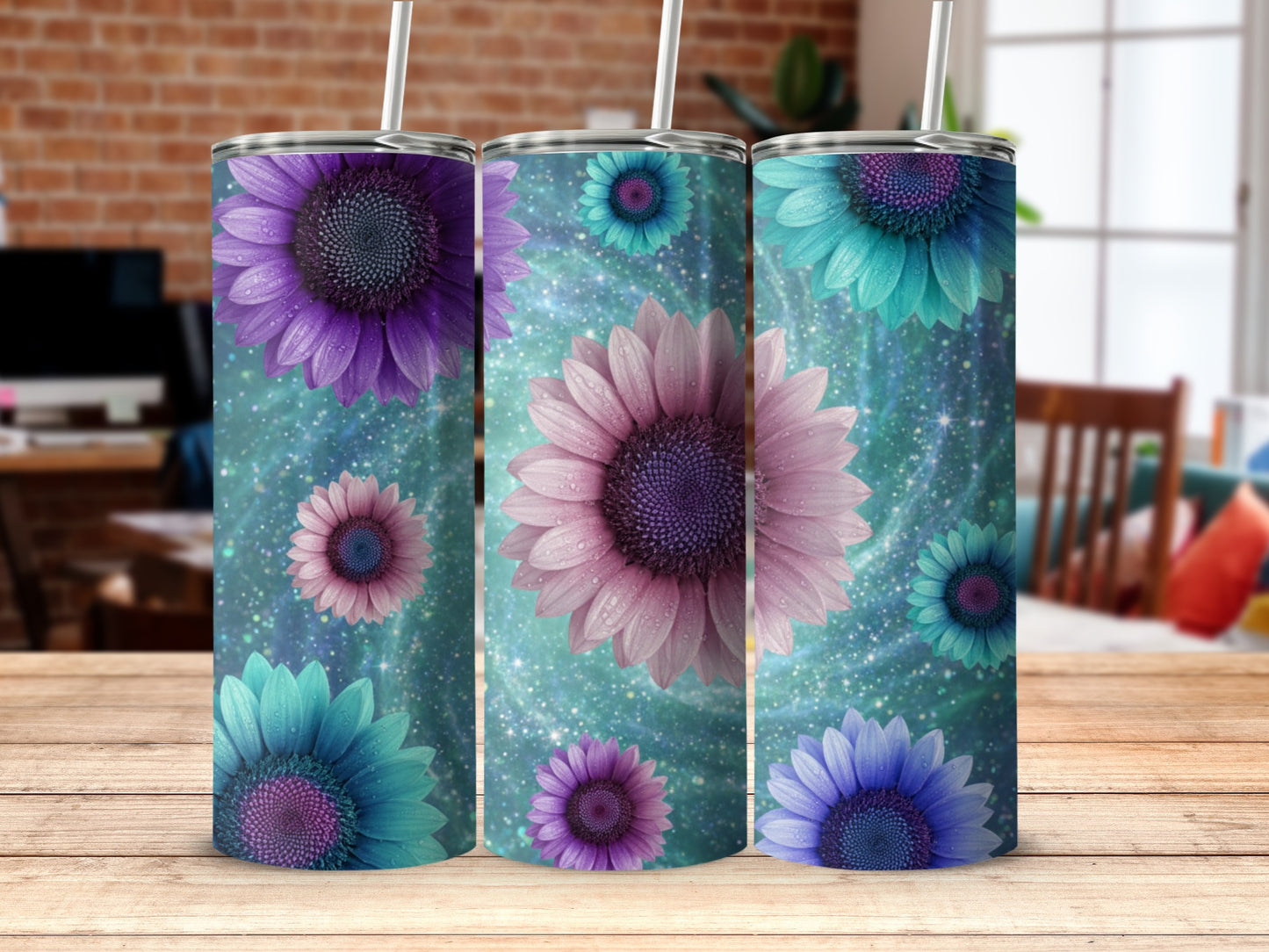 Galaxy Floral Tumbler with Cosmic Flower Design
