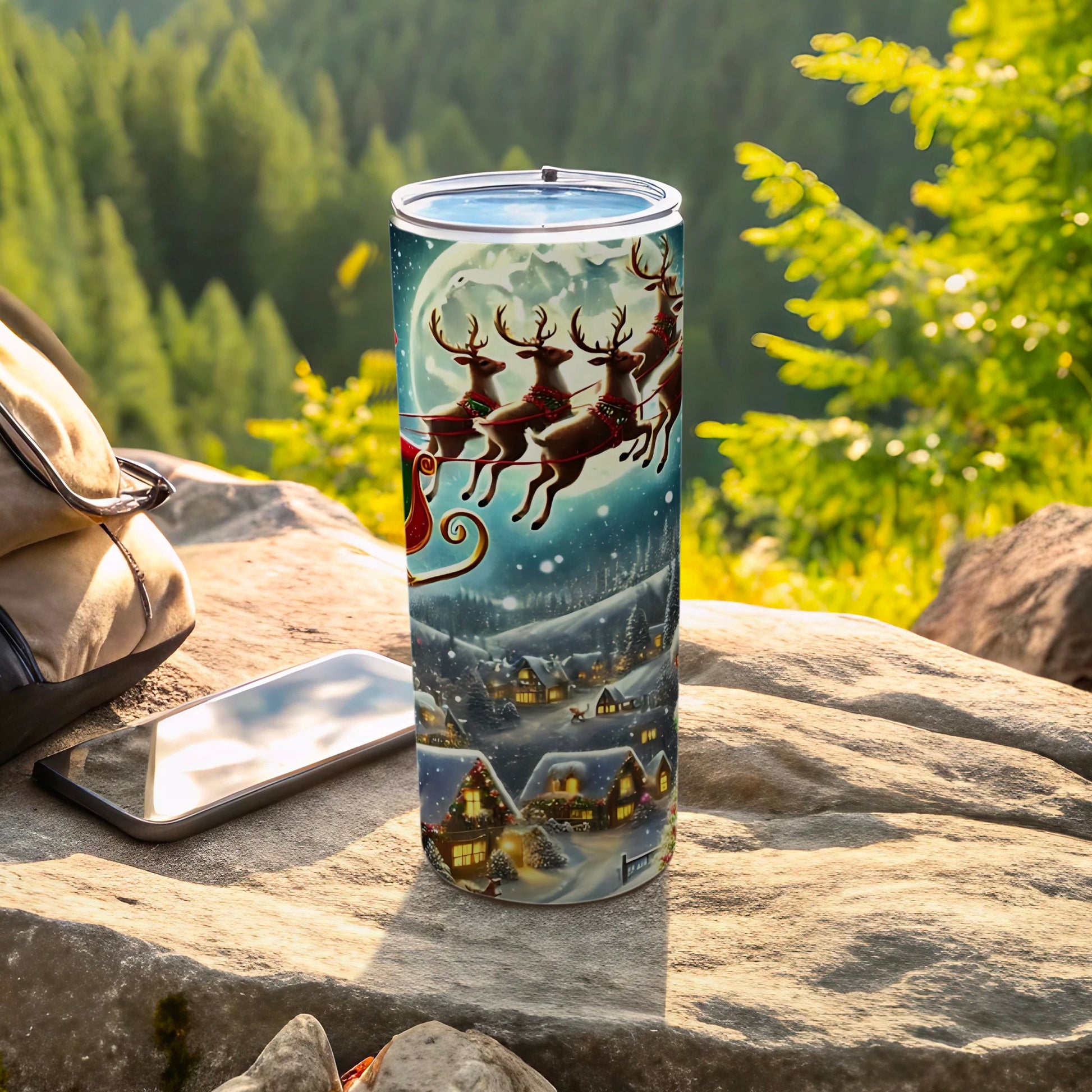 Santa and Reindeer Christmas Scene Tumbler