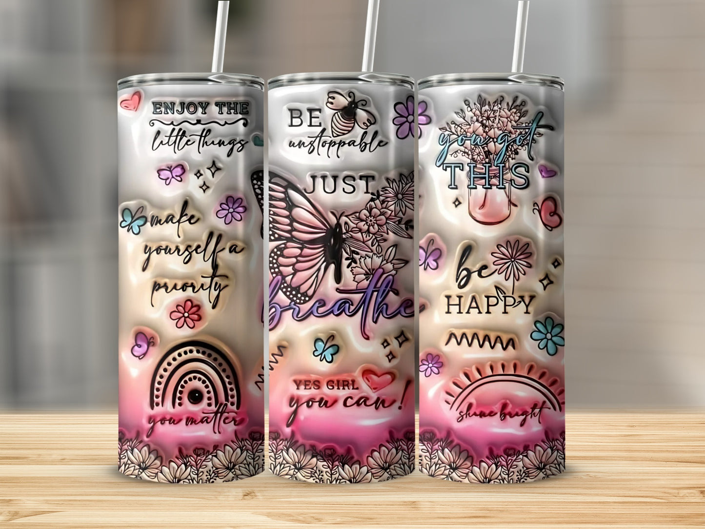 Inspirational Quote Tumblers with Whimsical Designs