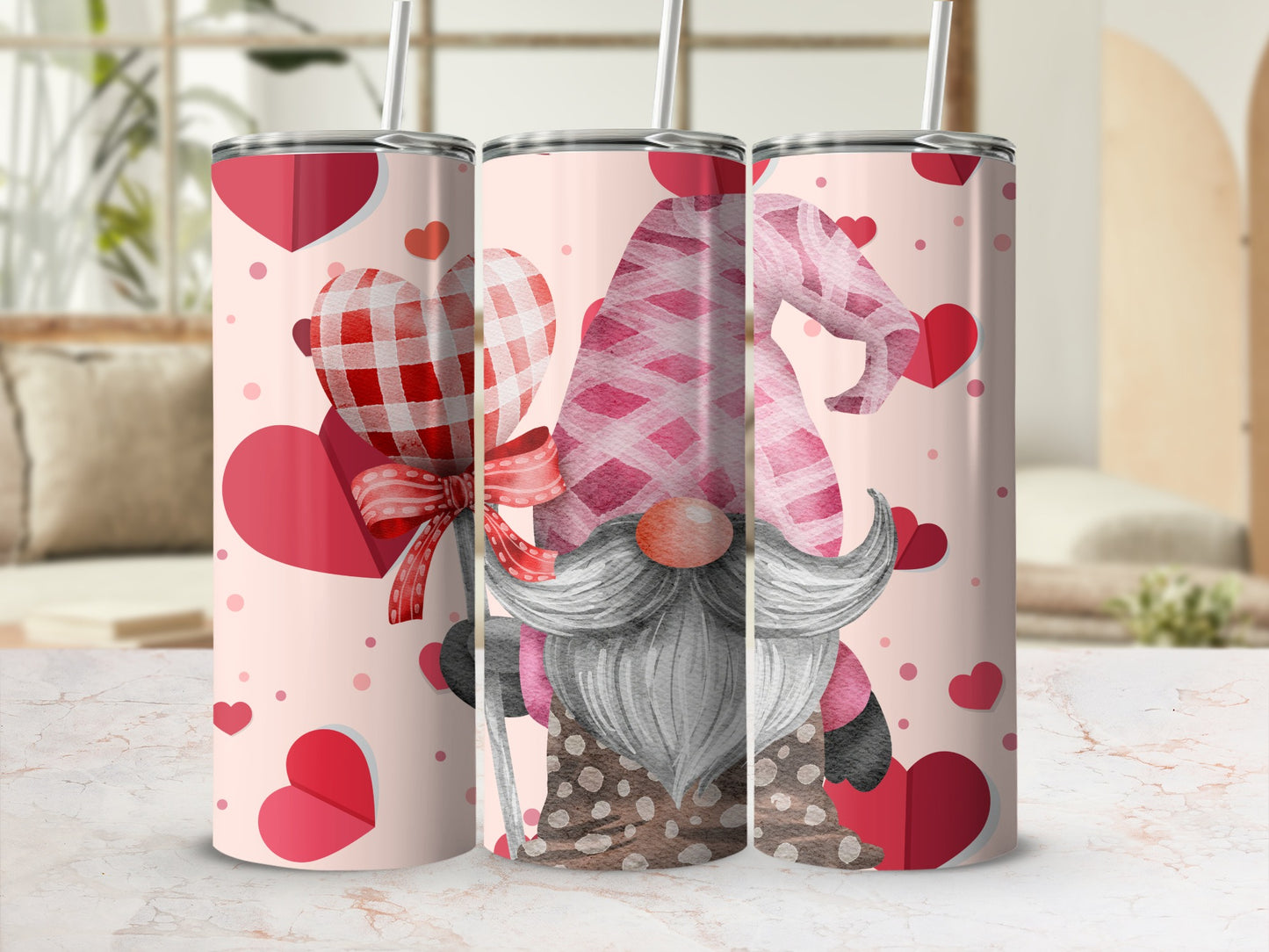 Valentine Gnome Hearts Design Drinkware Gift