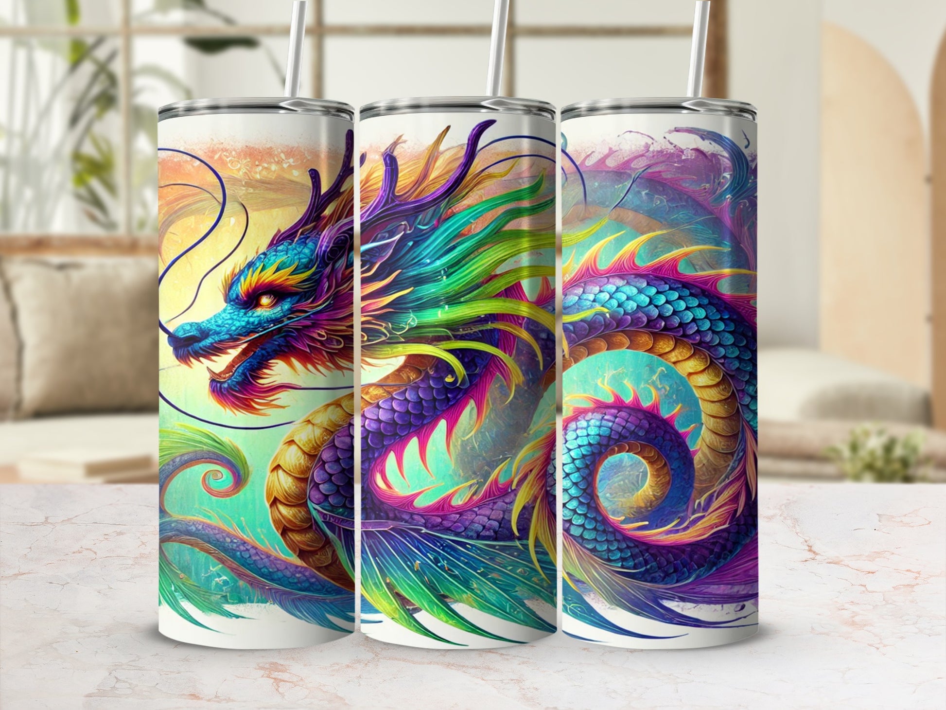 Vibrant Dragon Art Insulated Travel Tumbler Cup