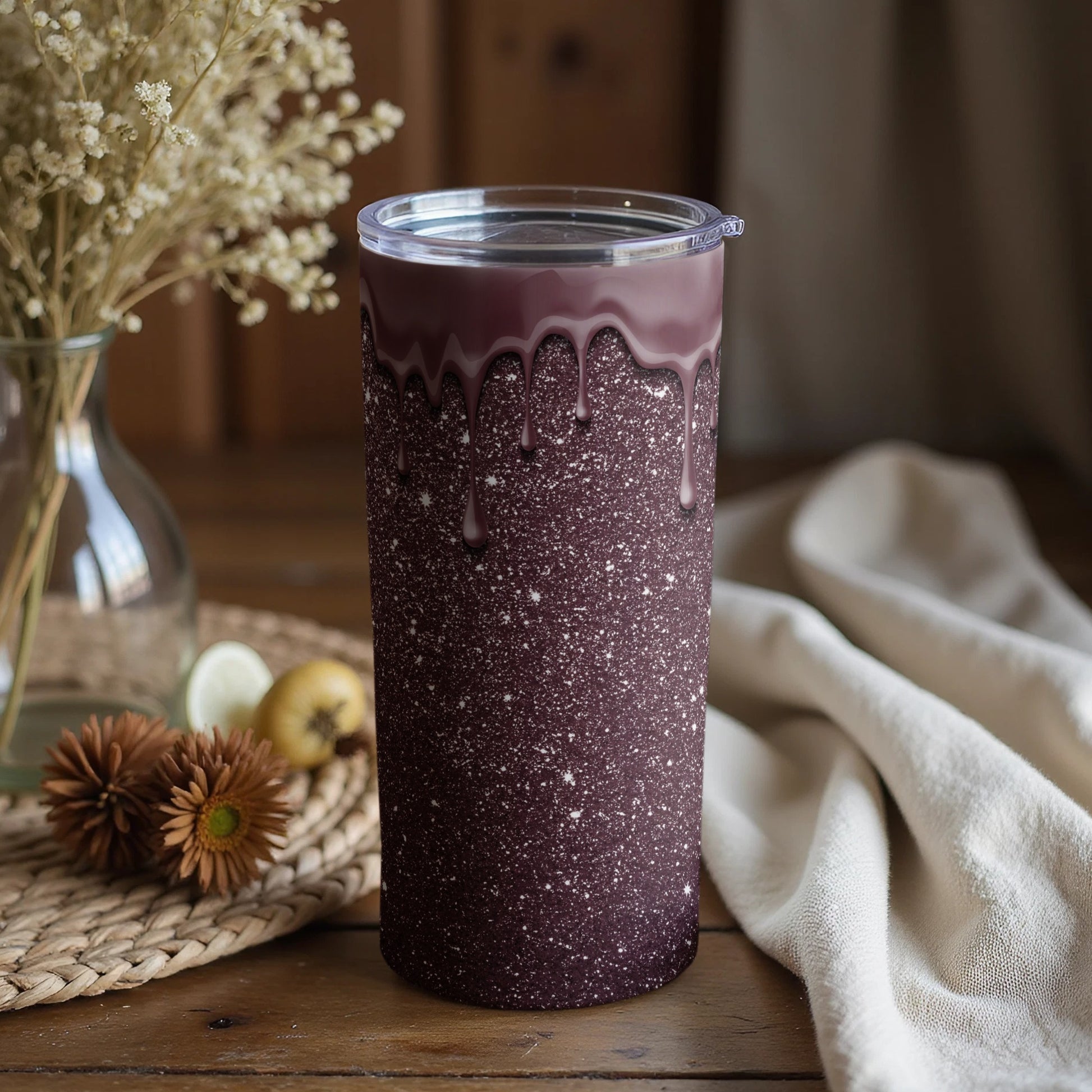 Glittering Galaxy Tumbler with Dripping Design