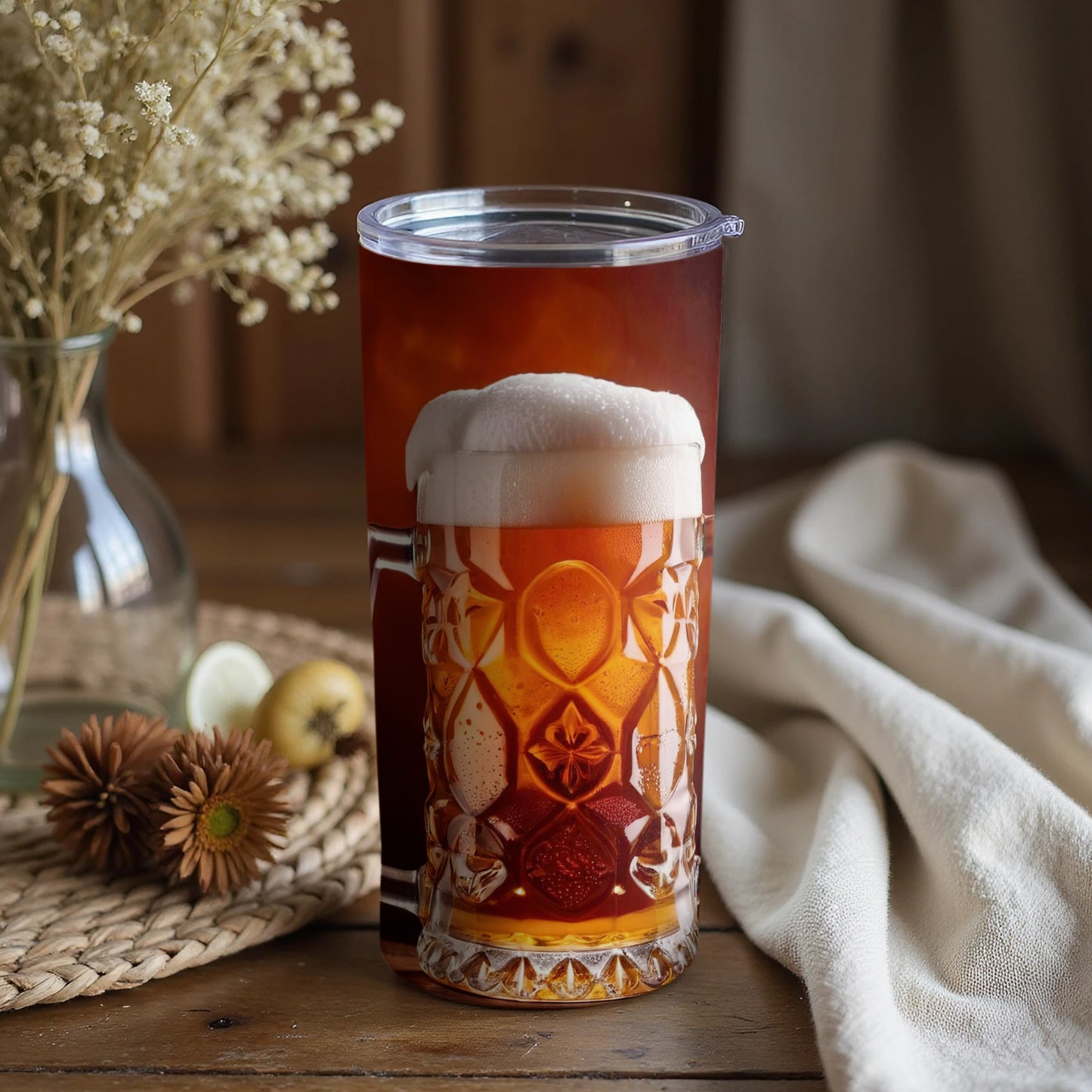 Realistic Beer Mug Tumbler with Foam Design Cup
