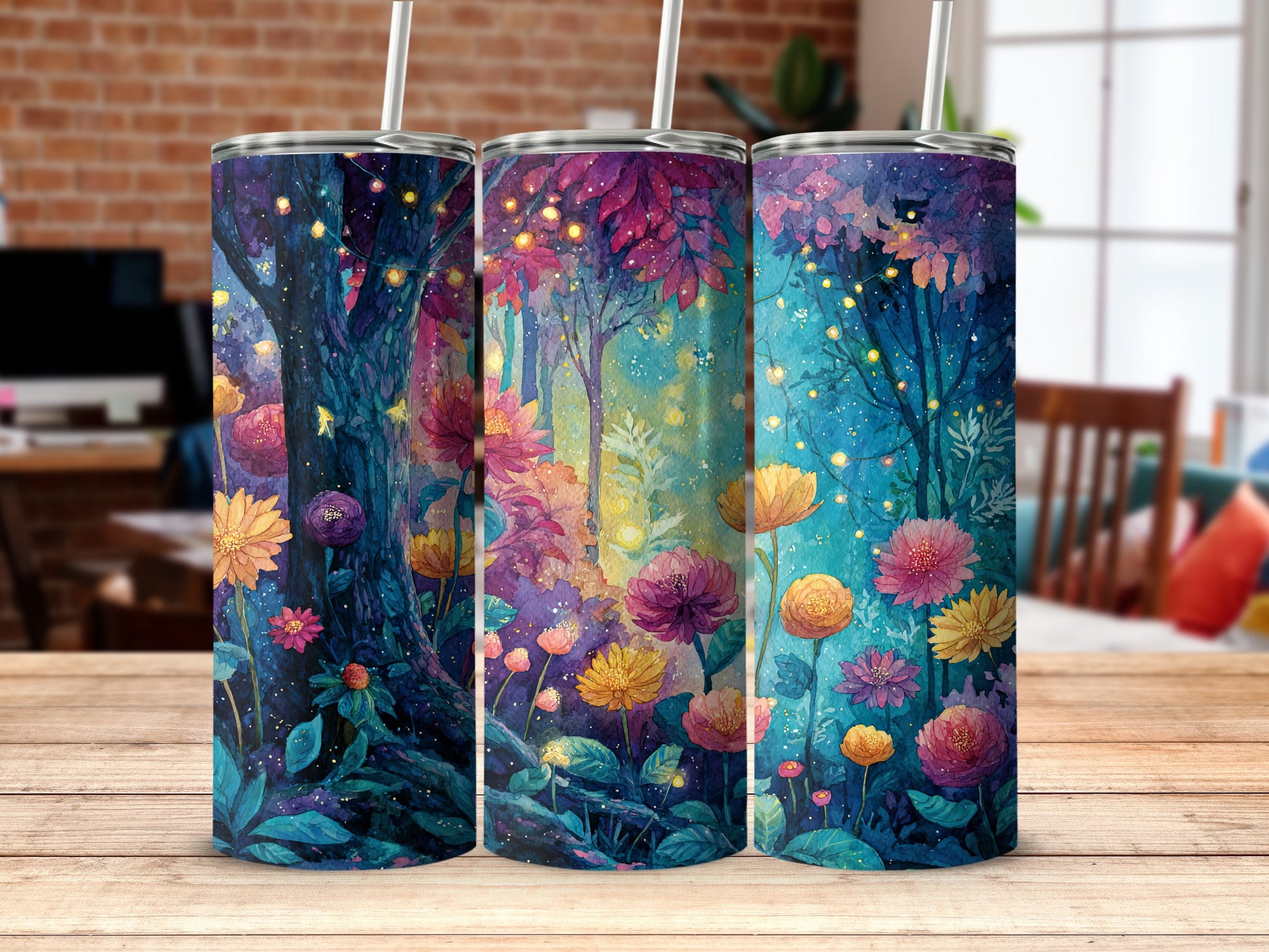 Enchanted Garden Themed Tumbler Cup with Straw