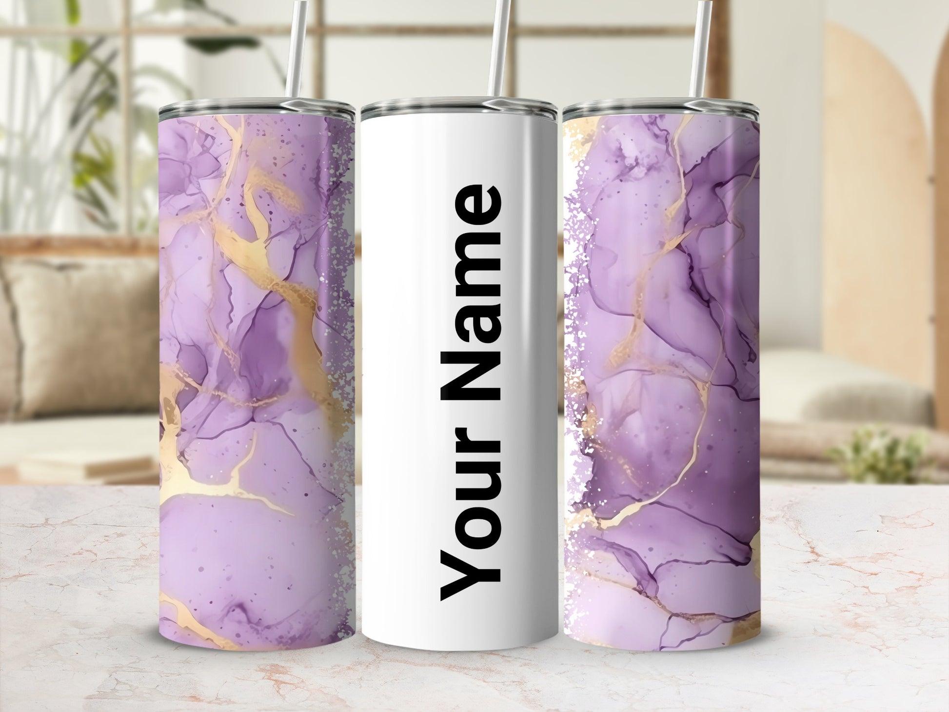 Personalized Purple Marble Custom Name Tumbler