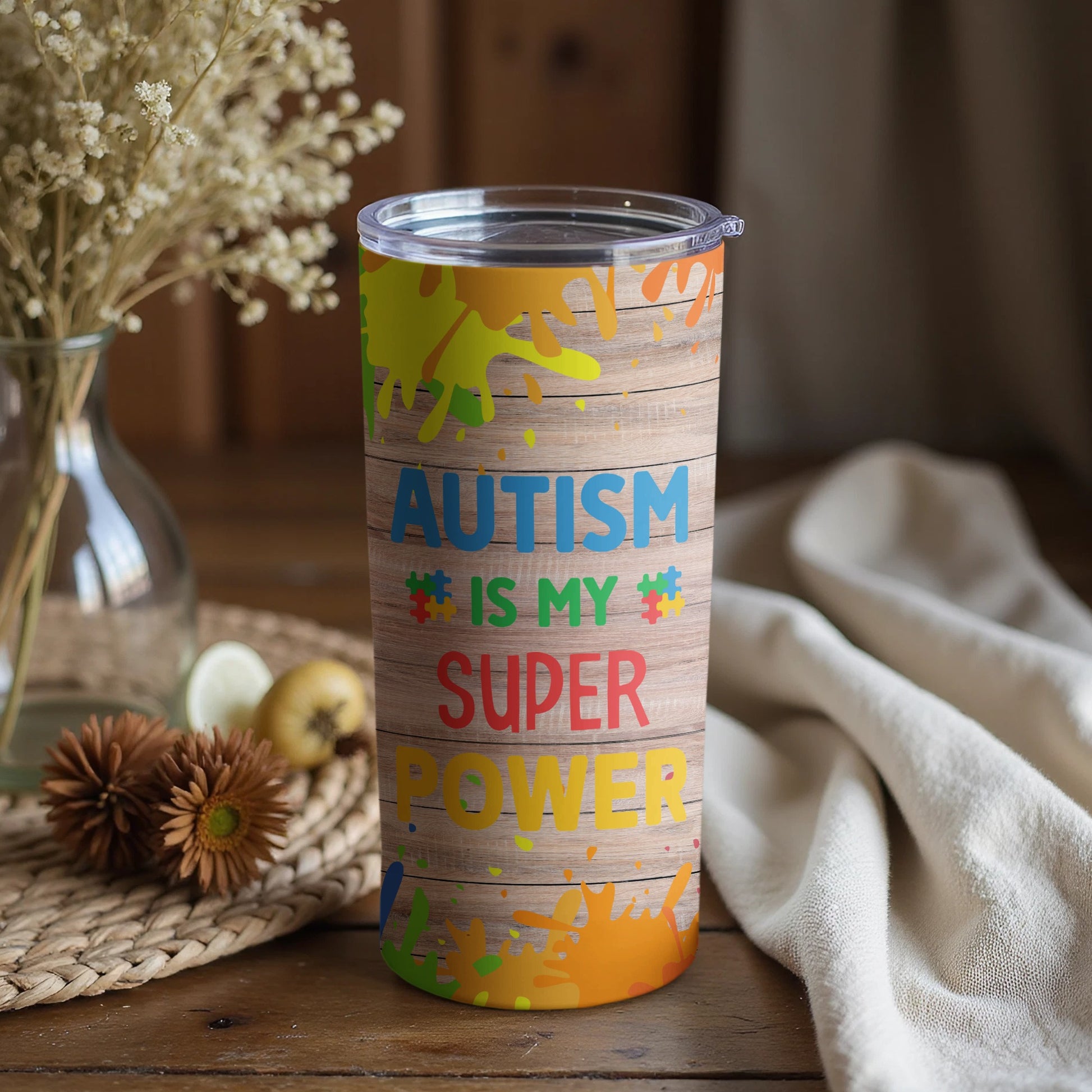 Autism Is My Super Power Colorful Tumbler Product