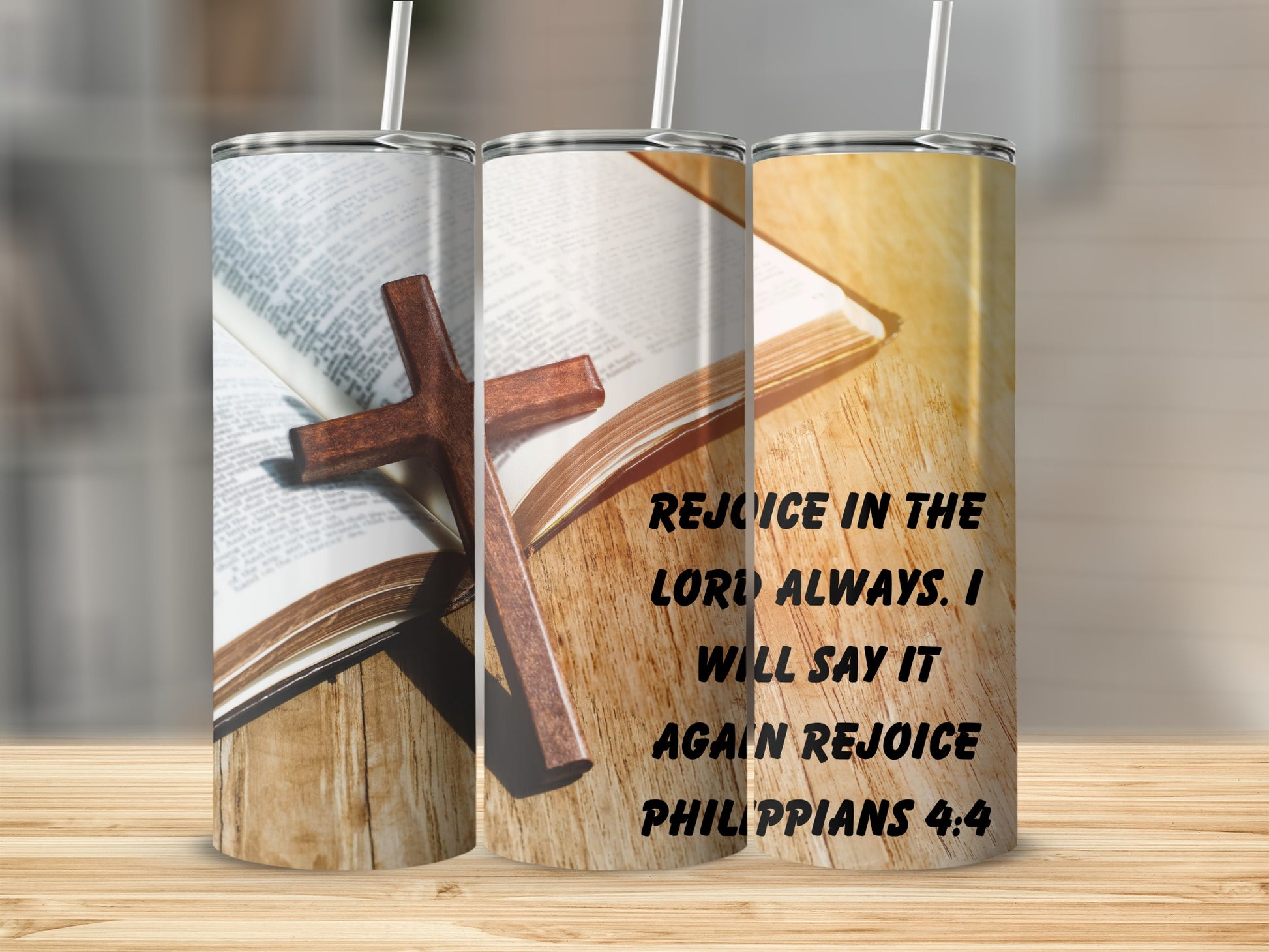 Christian Quote Rejoice Philippians 4:4 Tumbler
