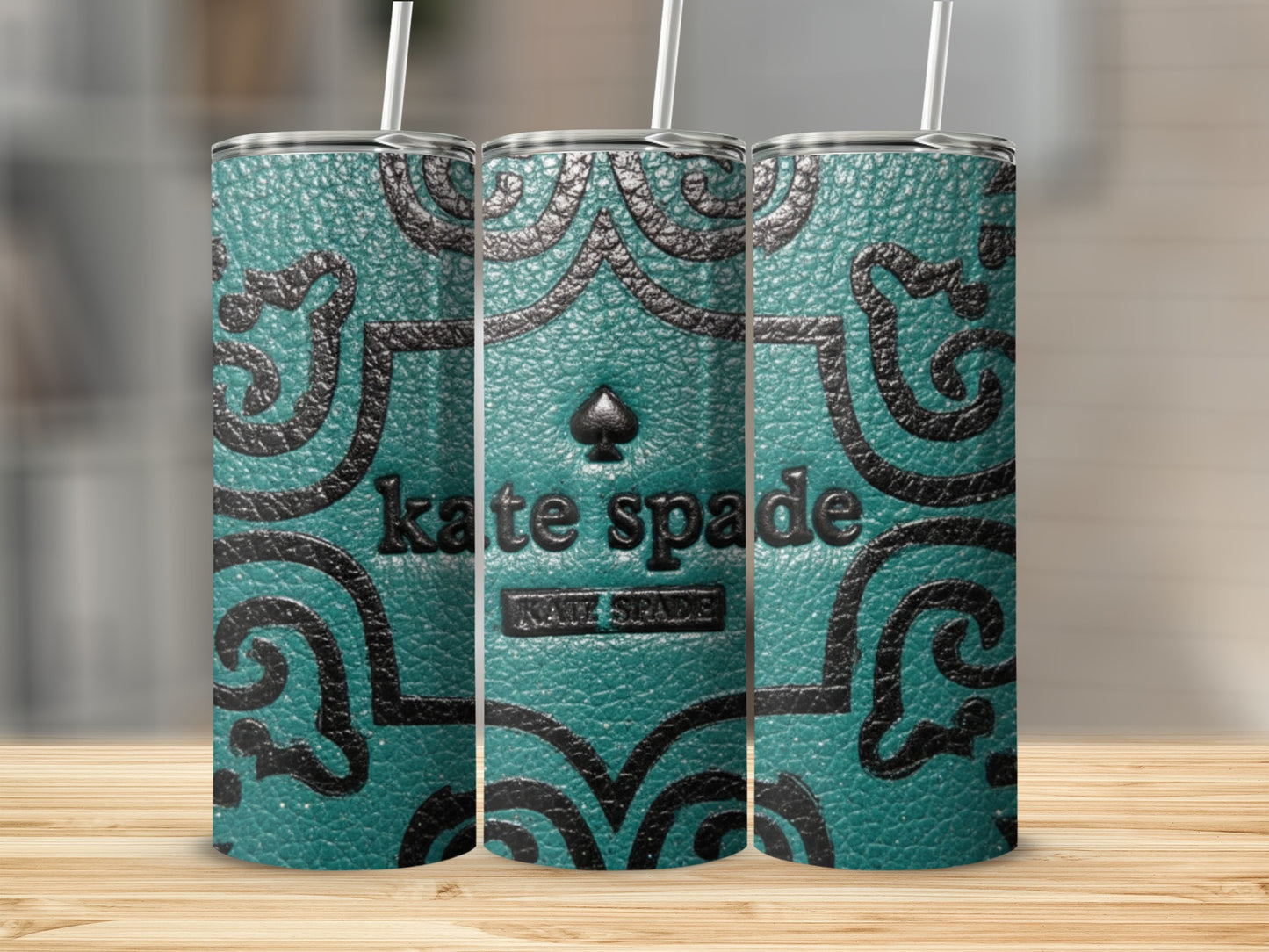 Inspired By Fabulous Kate Spade Logo in Teal and Black Decorative Tumblers