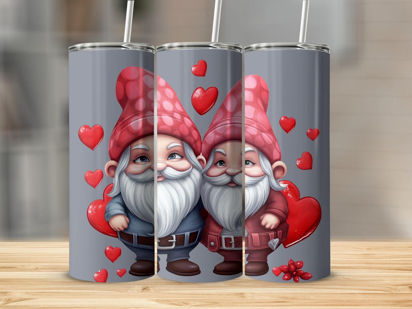 Cute Gnome Couple with Hearts Design Tumbler